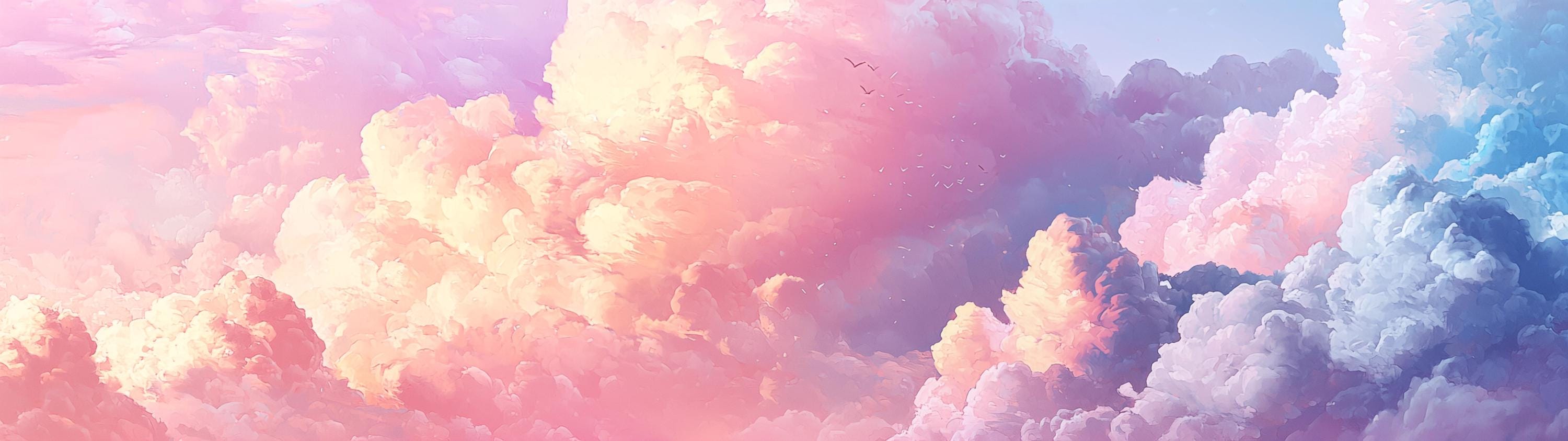 3000x843 Pastel Landscape Dual Monitor Wallpaper