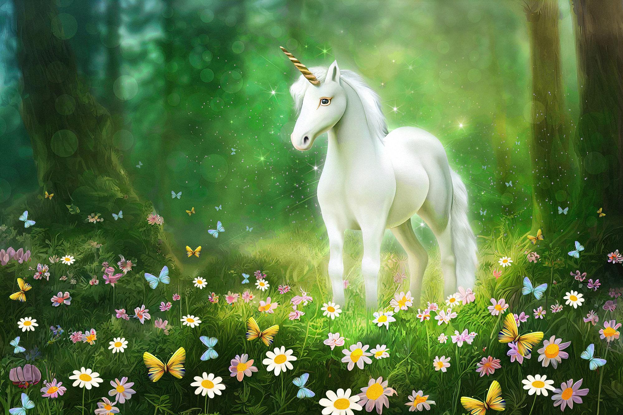 2000x1332 Unicorn Forest Wallpaper Mural, Magical Fantasy Kids Wall Decor, for Kids Room, Nursery, Playroom