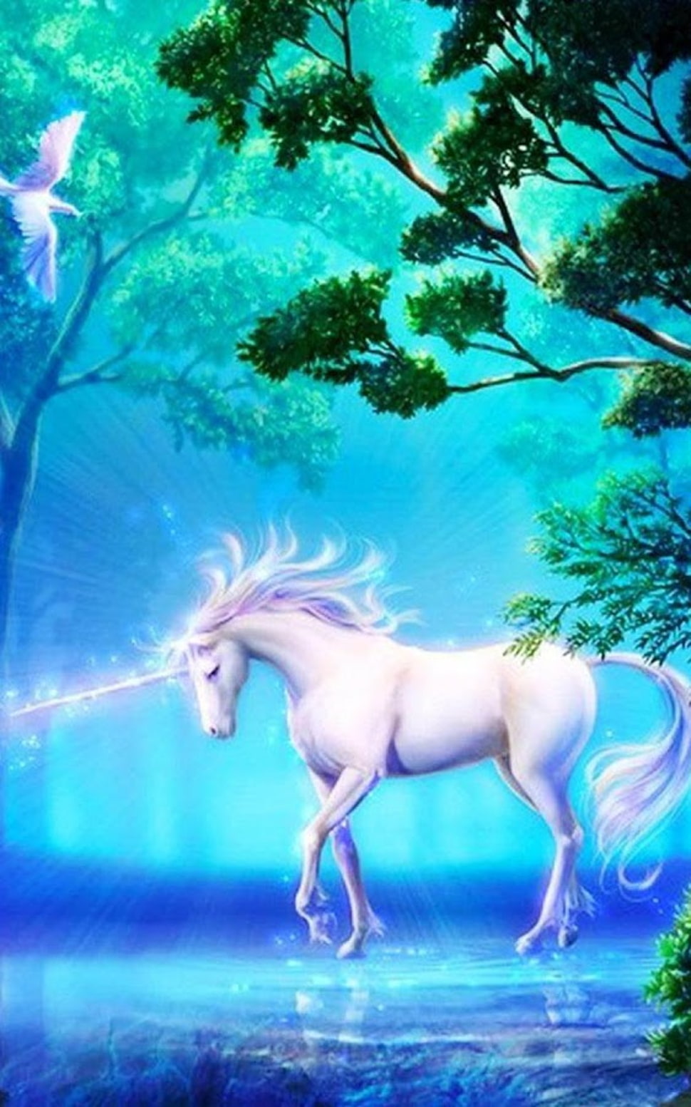 970x1553 Unicorn in forest HD wallpaper