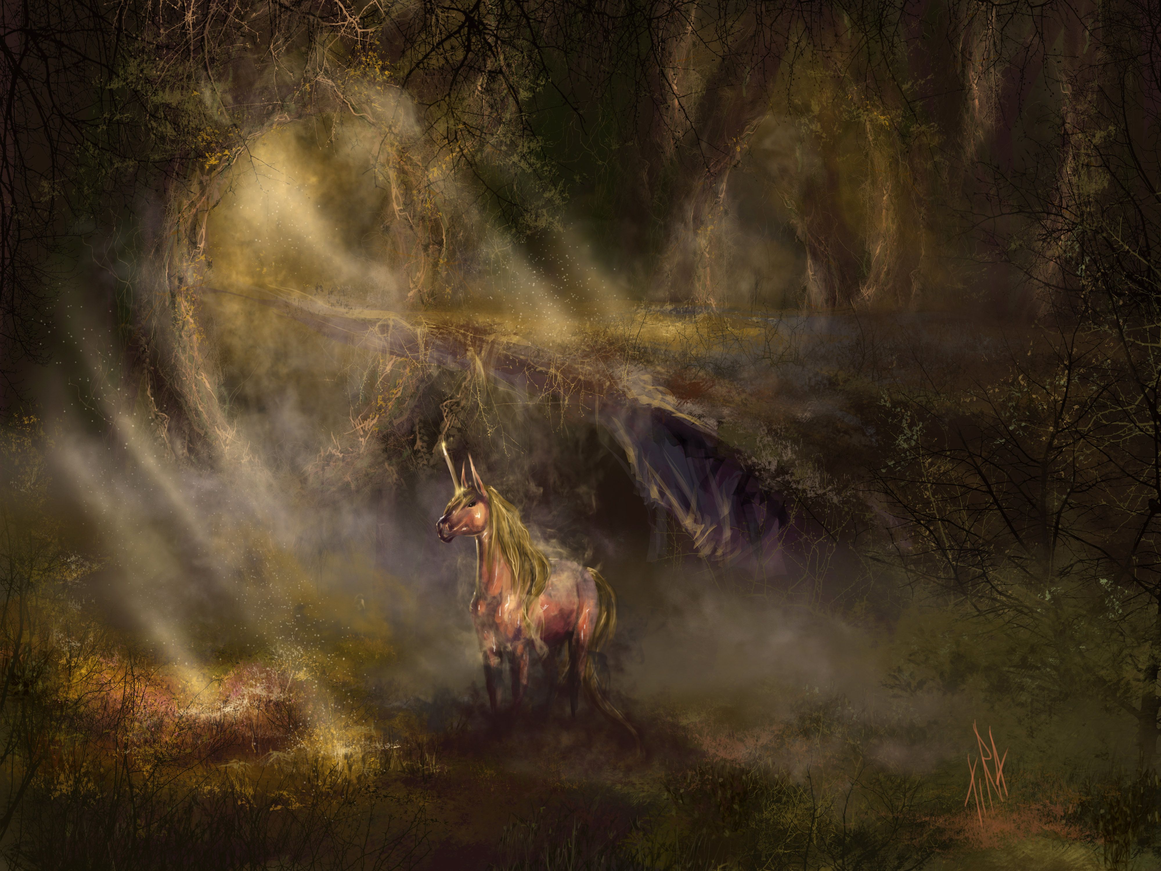 4000x3000 Mystical Unicorn in Enchanted 4K Forest Lightx3000