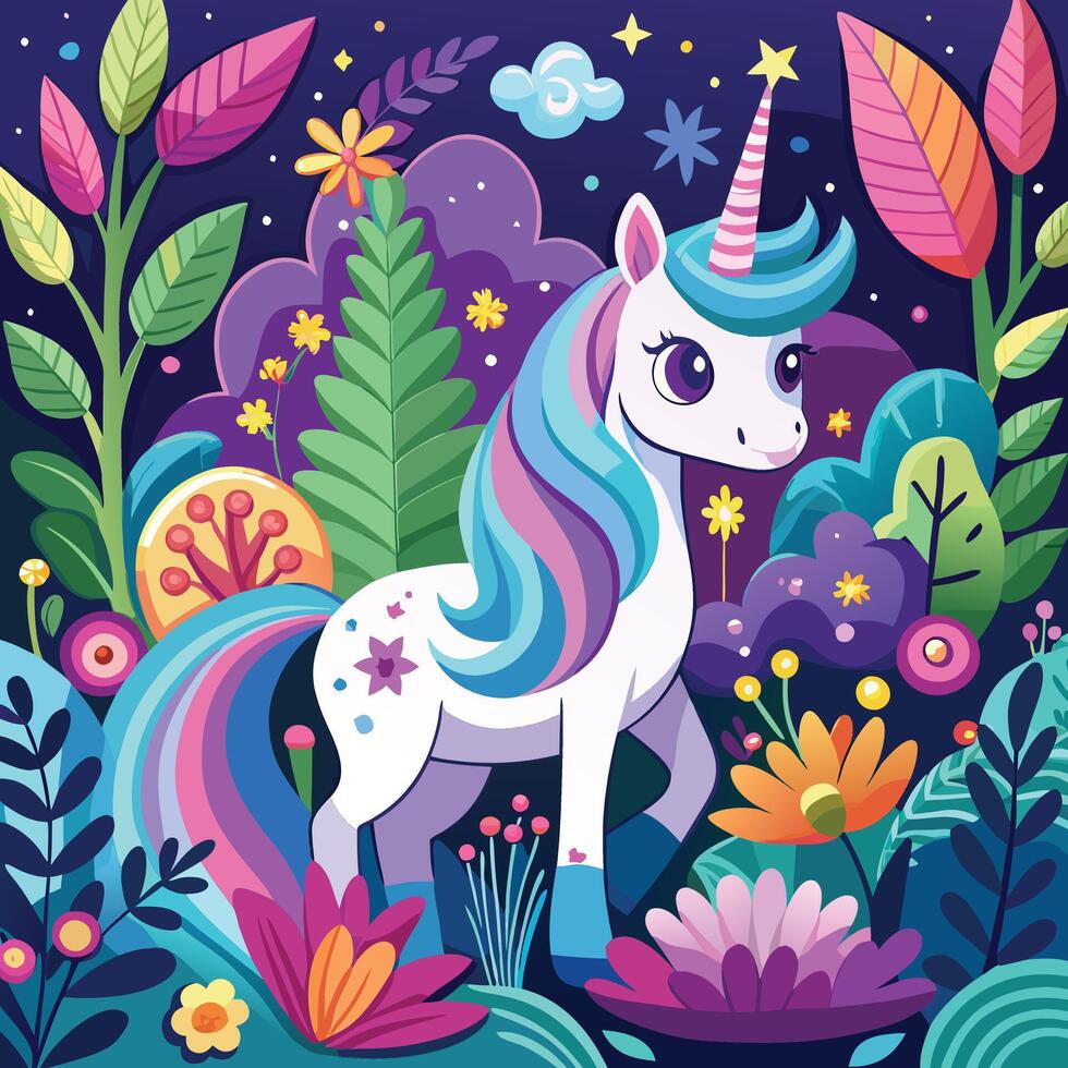980x980 Magical Unicorn in a Floral Forest