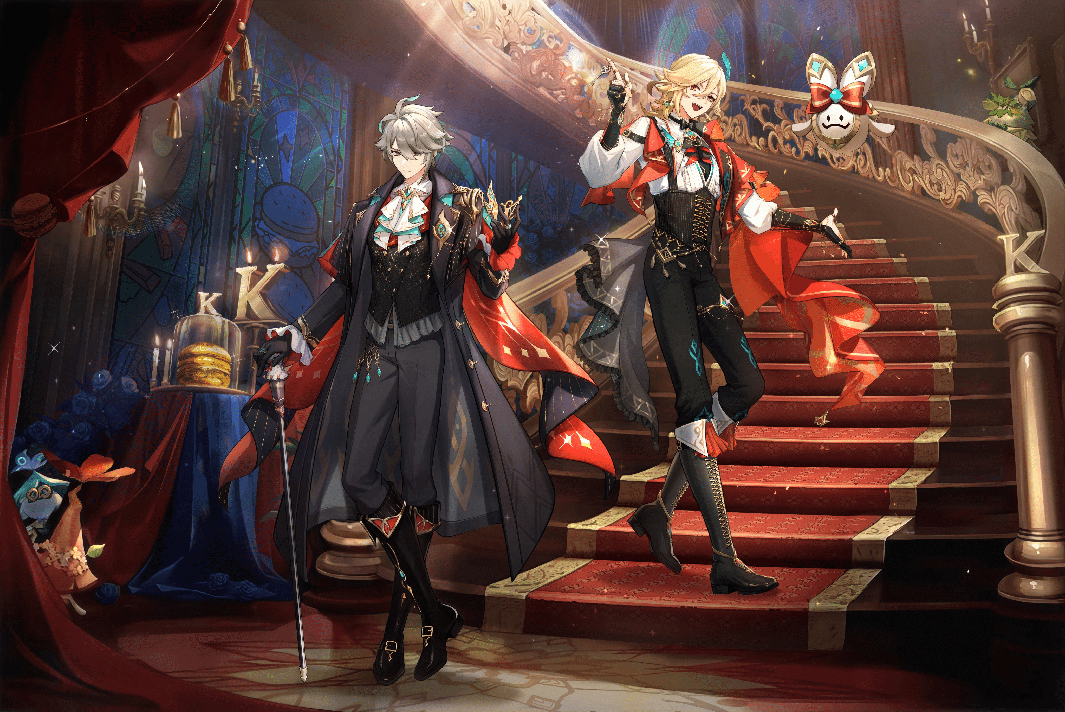 4096x2736 Alhaitham and Kaveh key illustration from Genshin Impact x KFC Collab (no text)