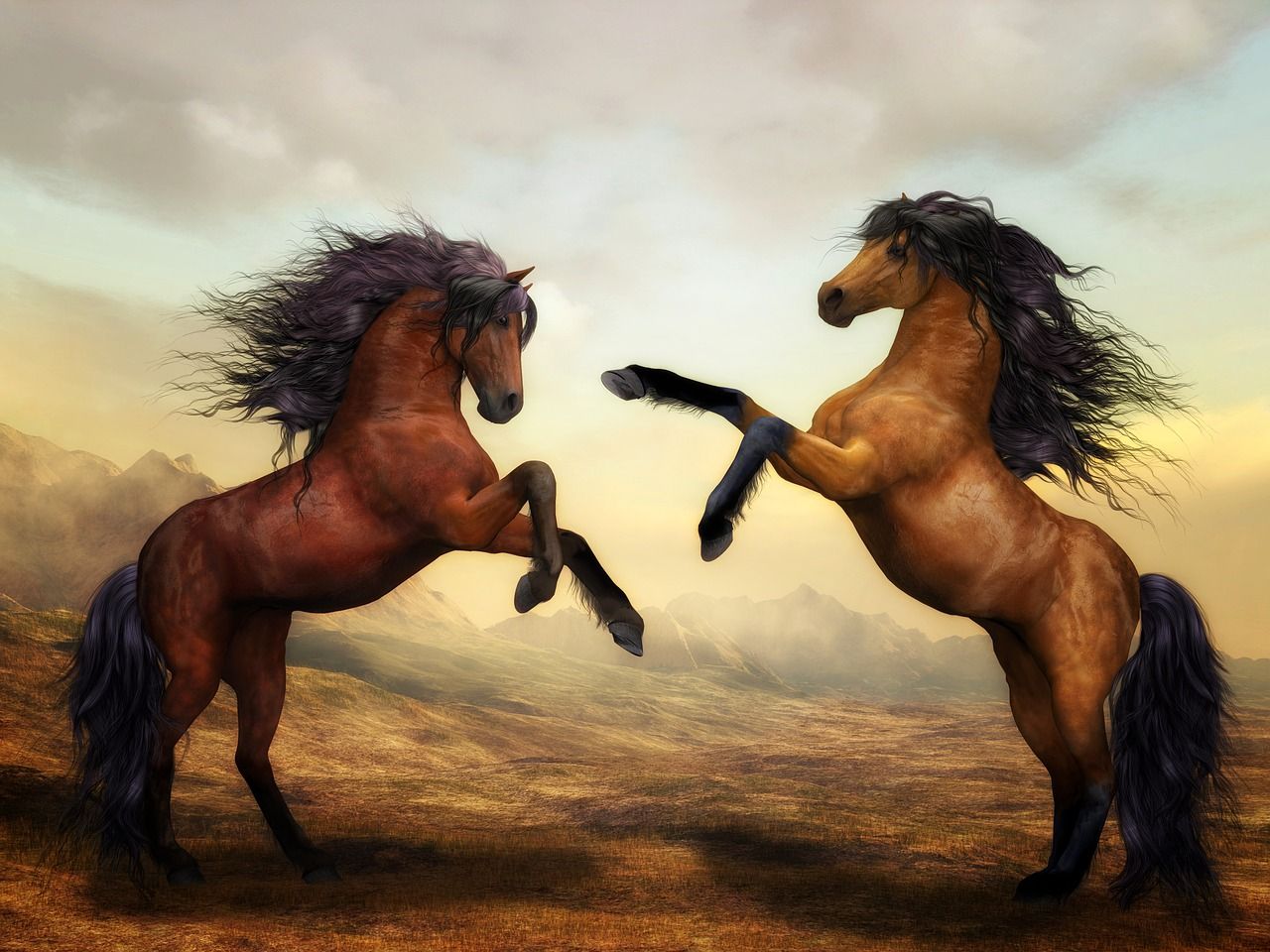 1280x960 Download free photo of Horses, wild horses, digital art, nature, landscape