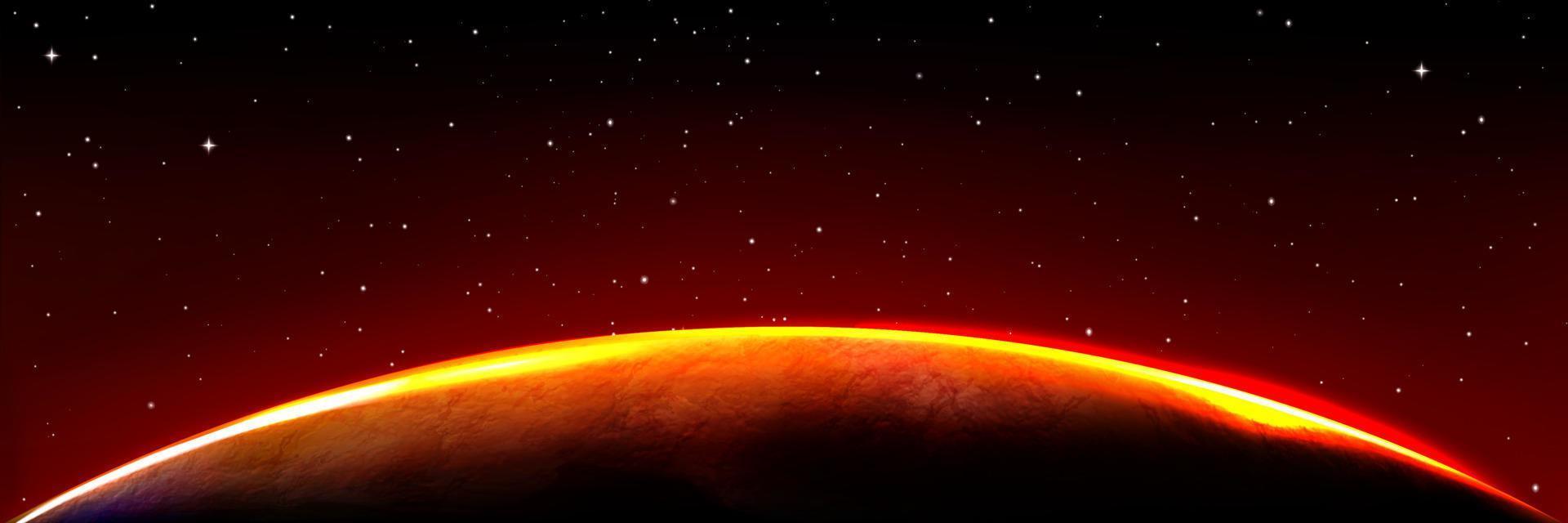 1920x640 Mars alien planet edge in sunrise on black sky
