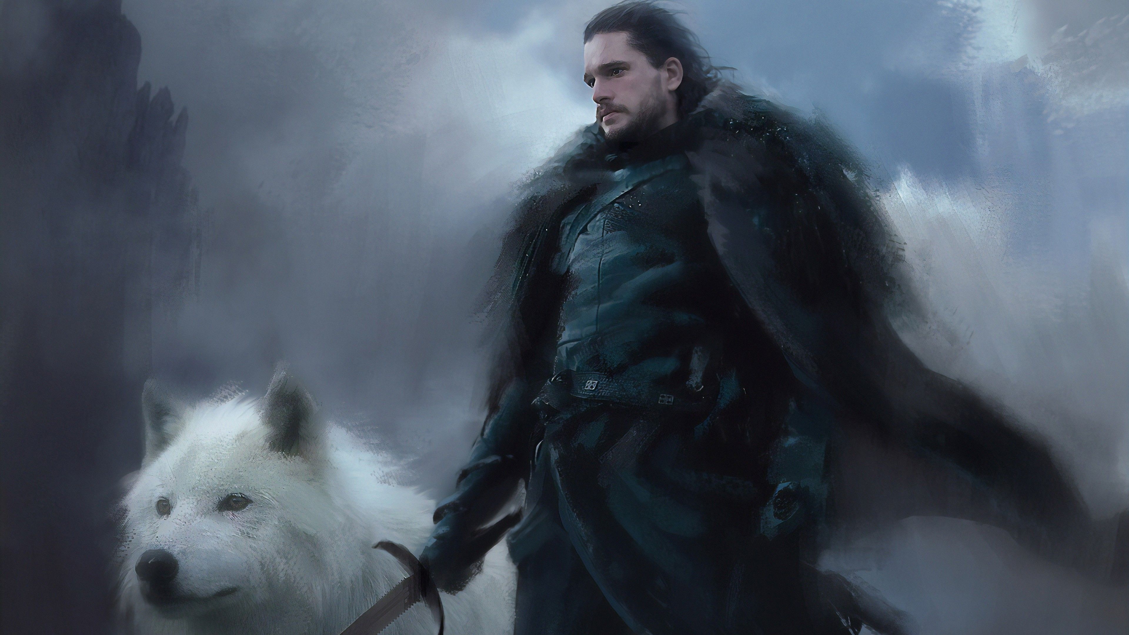 3840x2160 Game Of Thrones Jon Snow Sword Dog 4K HD Wallpaper
