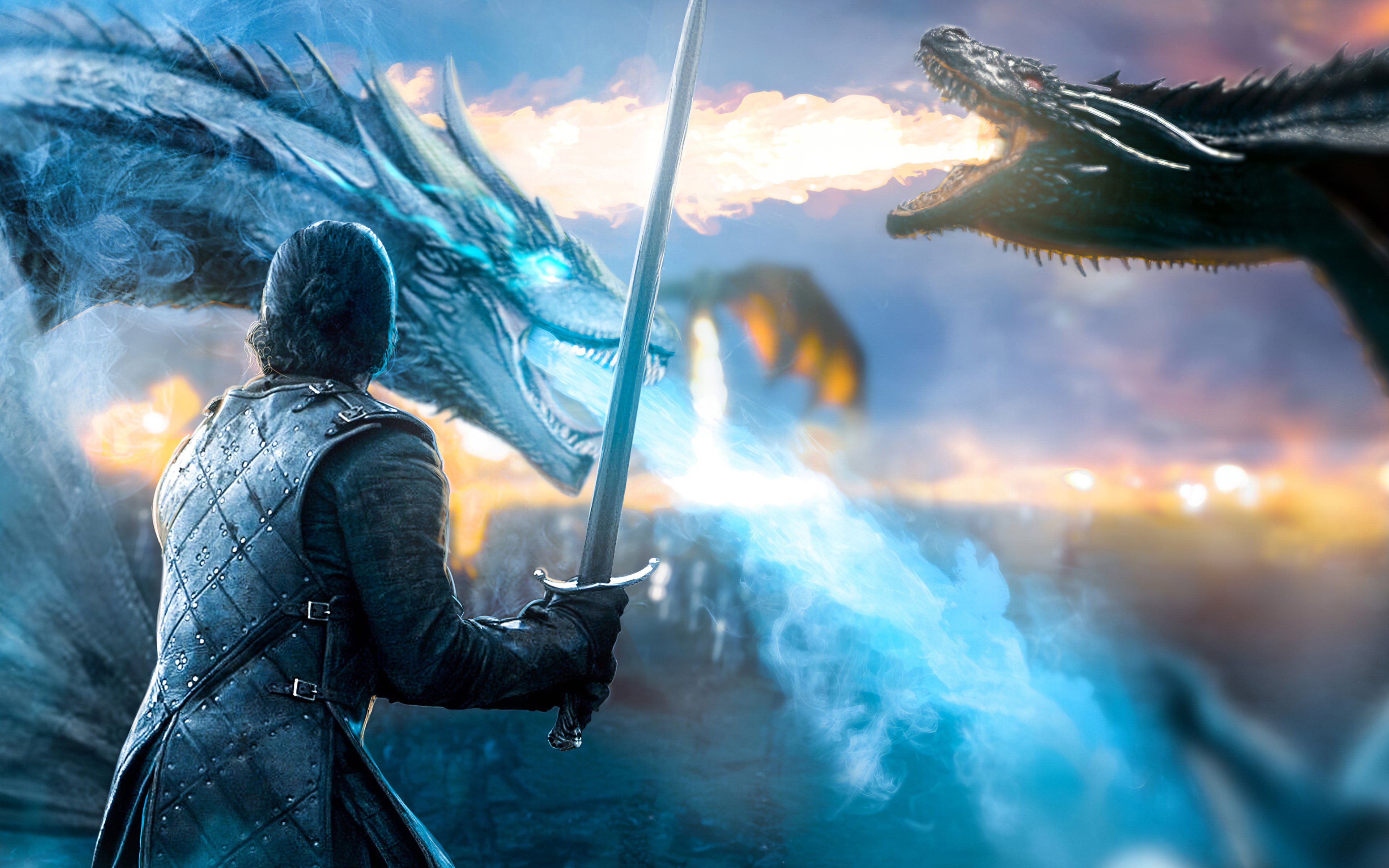 3840x2400 Jon Snow with dragon from Game of thrones Wallpaper 4K for Desktop