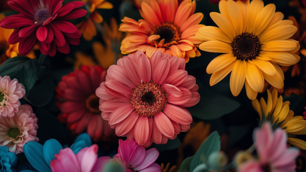 1280x720 Colourful flowers Wallpaper 4K petals, Bright blossoms