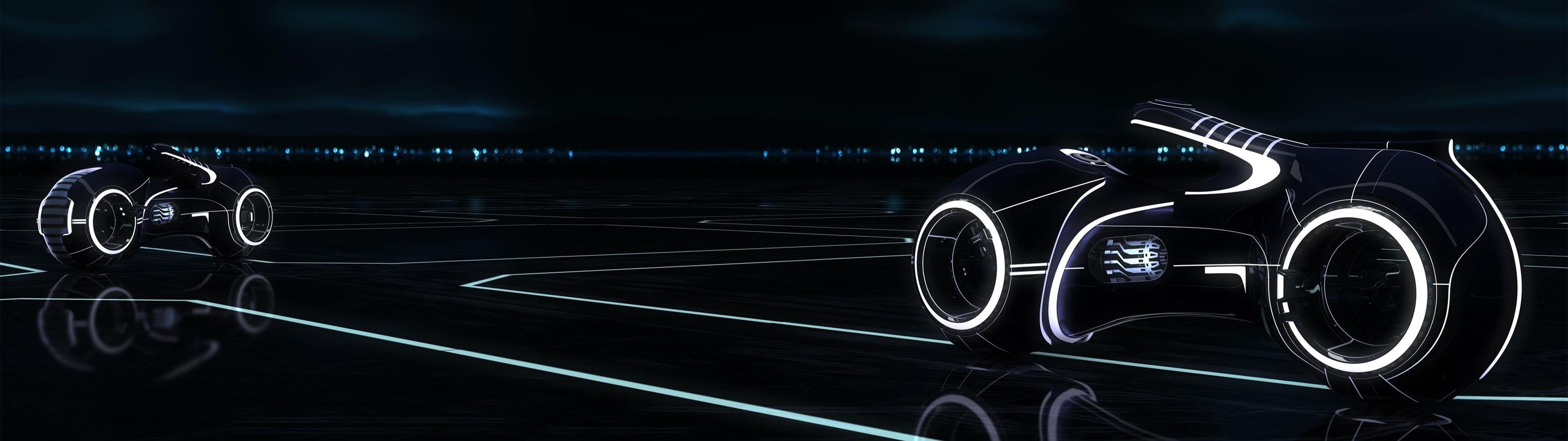 3840x1080 Black motorcycle digital wallpaper, Tron, Light Cycle HD wallpaper