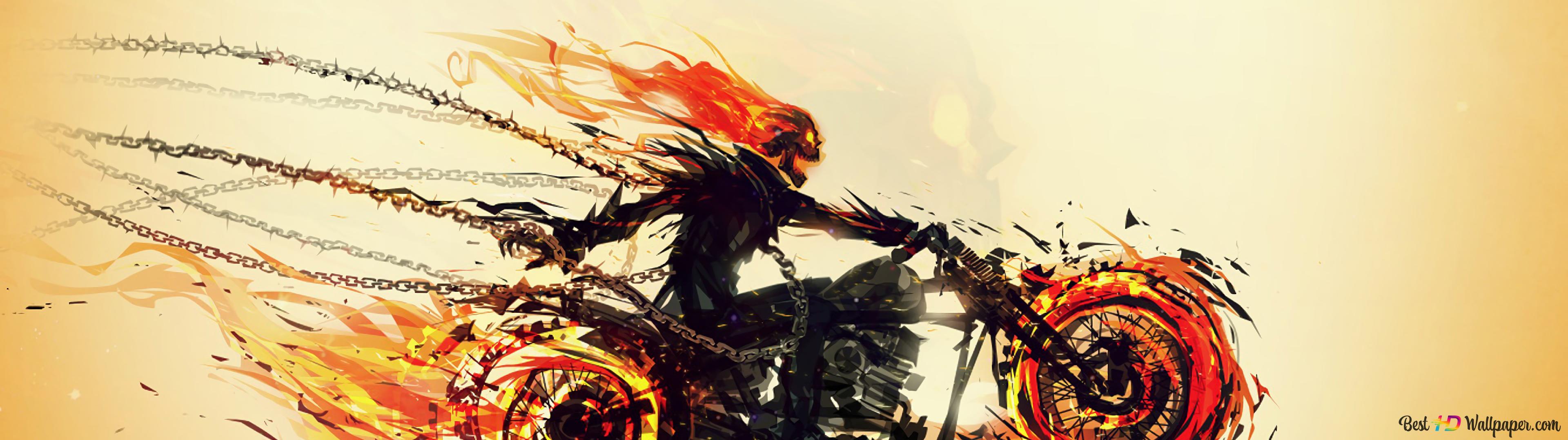 3840x1080 Ghost Rider motorcycle 4K wallpaper download