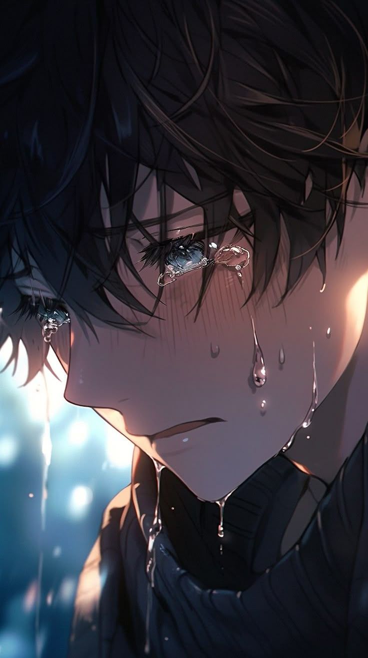 736x1313 Dark blue anime eyes. Cartoon guy crying, Animated crying face, Cool anime picture
