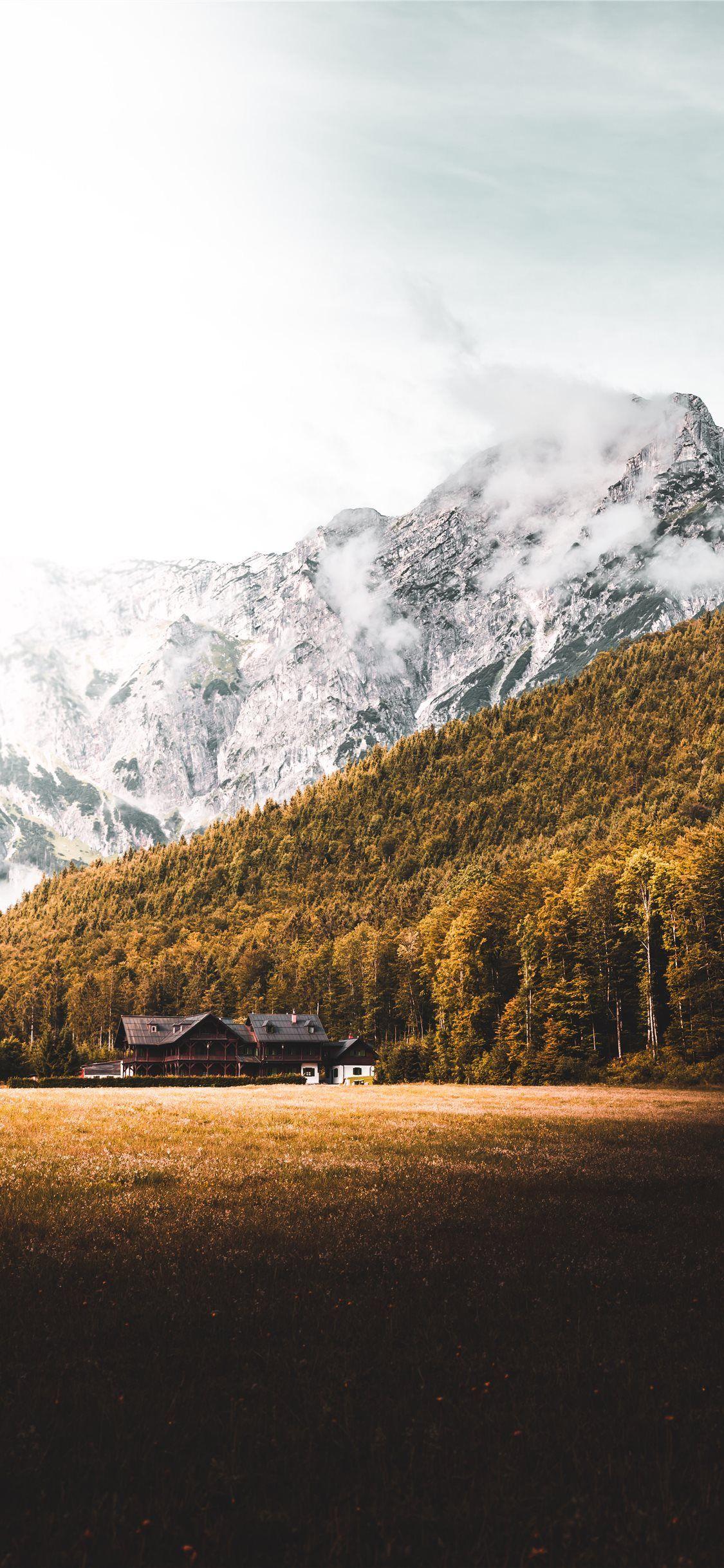1125x2436 House Forest and Mountain in Austria iPhone X Wallpaper Free Download