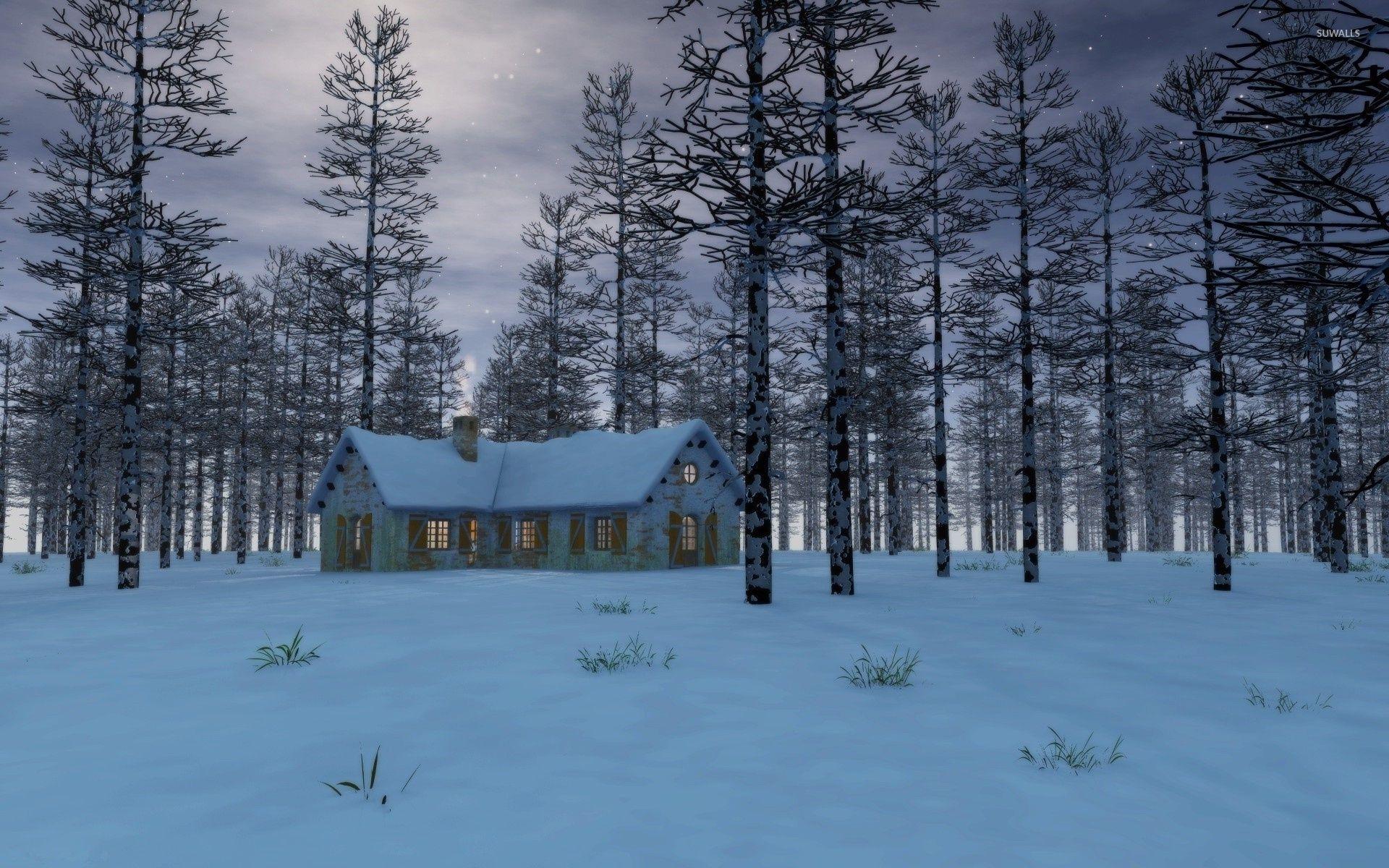 1920x1200 Snow on the house in the forest wallpaper Art wallpaper