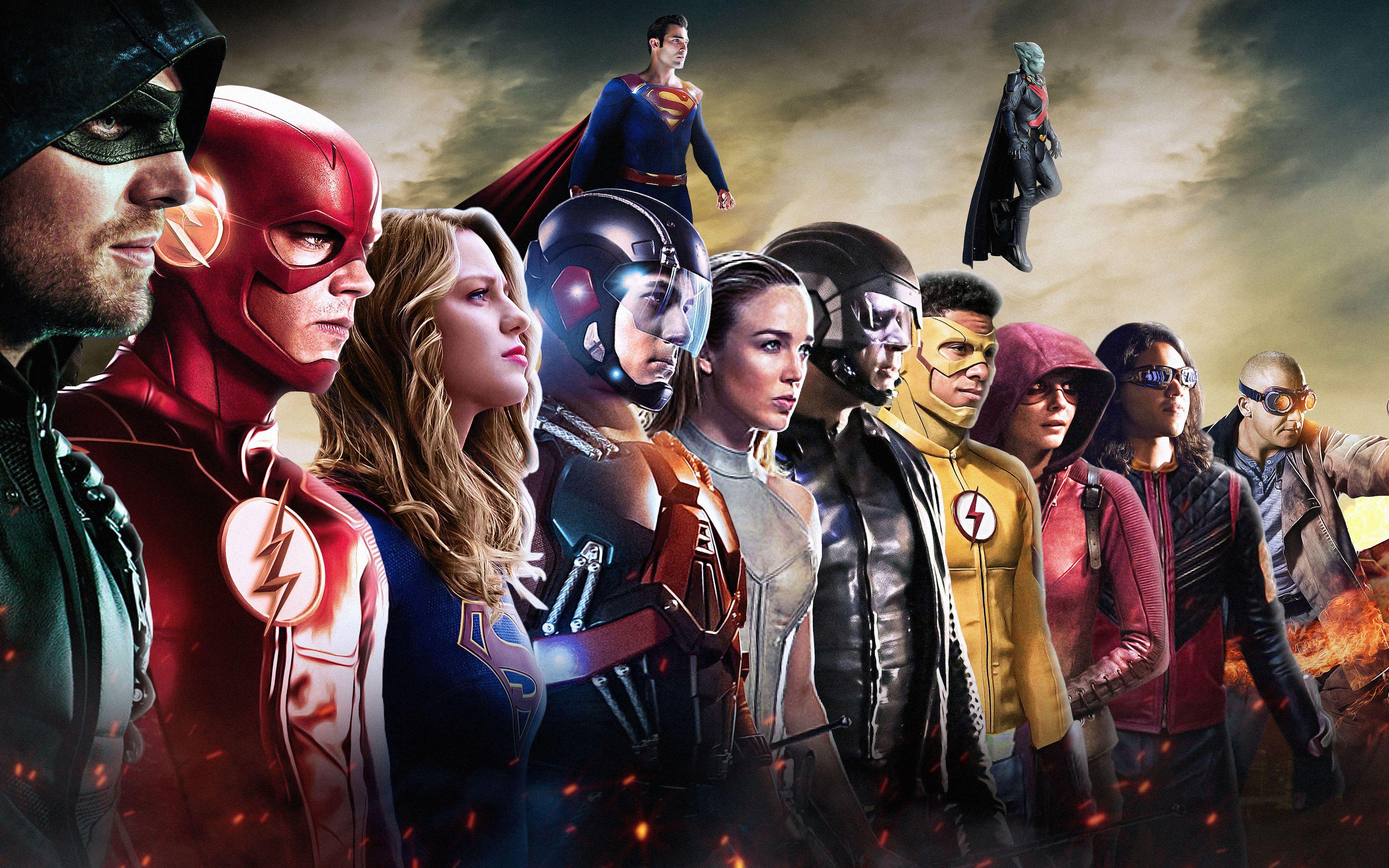 3840x2400 Download wallpaper Legends of Tomorrow, superheroes, Arrow, The Flash, Supergirl, Atom, Superman, Firestorm, White Canary for desktop with resolution 3840x2400. High Quality HD picture wallpaper