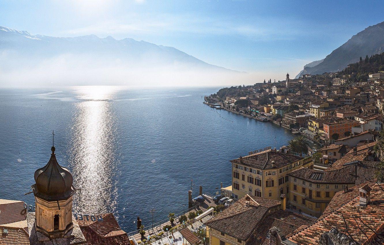 1332x850 Wallpaper mountains, lake, building, home, Italy, panorama, Italy, Lombardy, Lombardy, Garda, Lake Garda, Lake Garda, Limone sul Garda, Limone Sul Garda image for desktop, section пейзажи