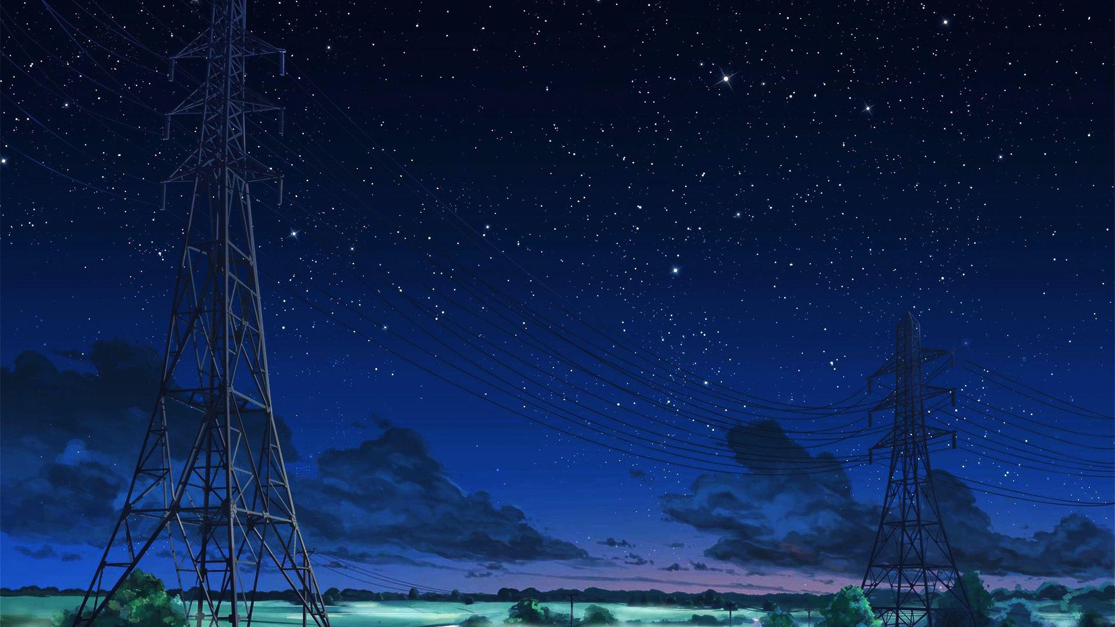 Hình nền 3840x2160 cho máy tính để bàn, laptop.  arseniy chebynkin bầu trời đêm ngôi sao màu xanh minh họa nghệ thuật anime bóng tối