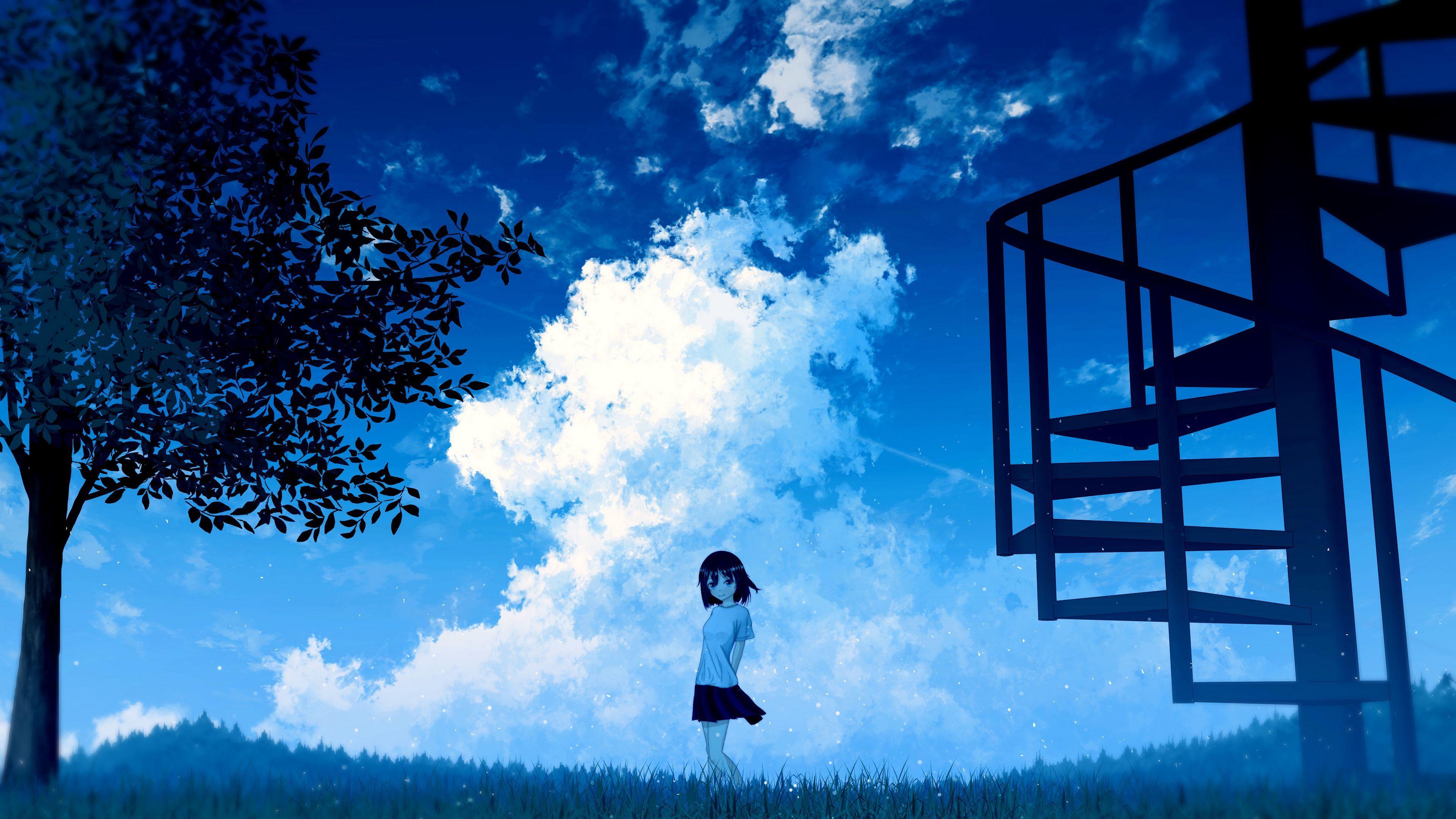 3840x2160 Download wallpaper 3840x2160 anime, girl, sky, clouds 4k uhd 16:9 HD background