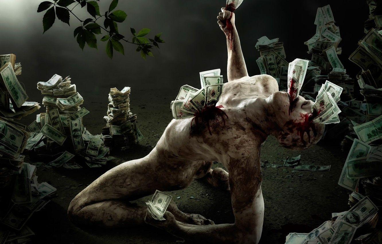 1332x850 Wallpaper people, money, figure, horror, dollars, greed, bills, trash, greed image for desktop, section ситуации