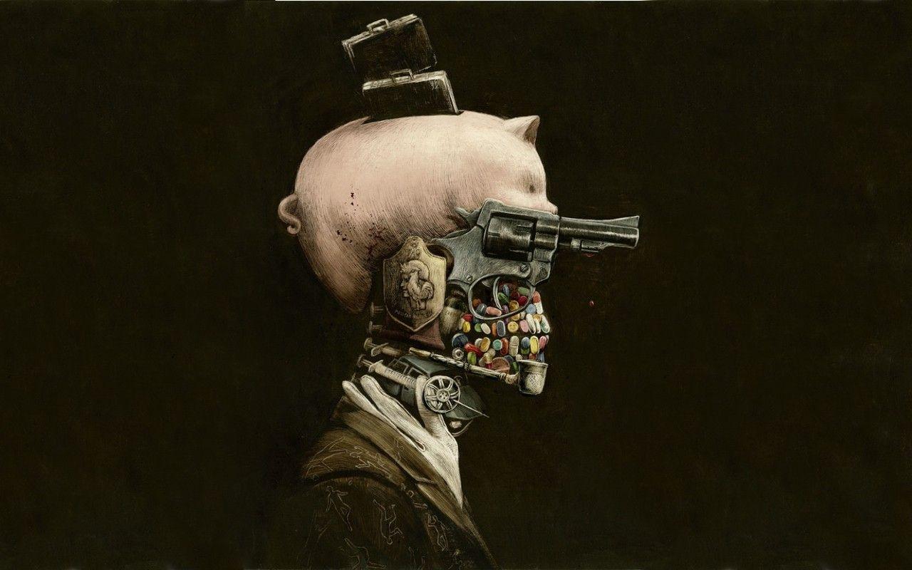1280x800 guns, drugs, greed, pigs, faces, novel wallpaper