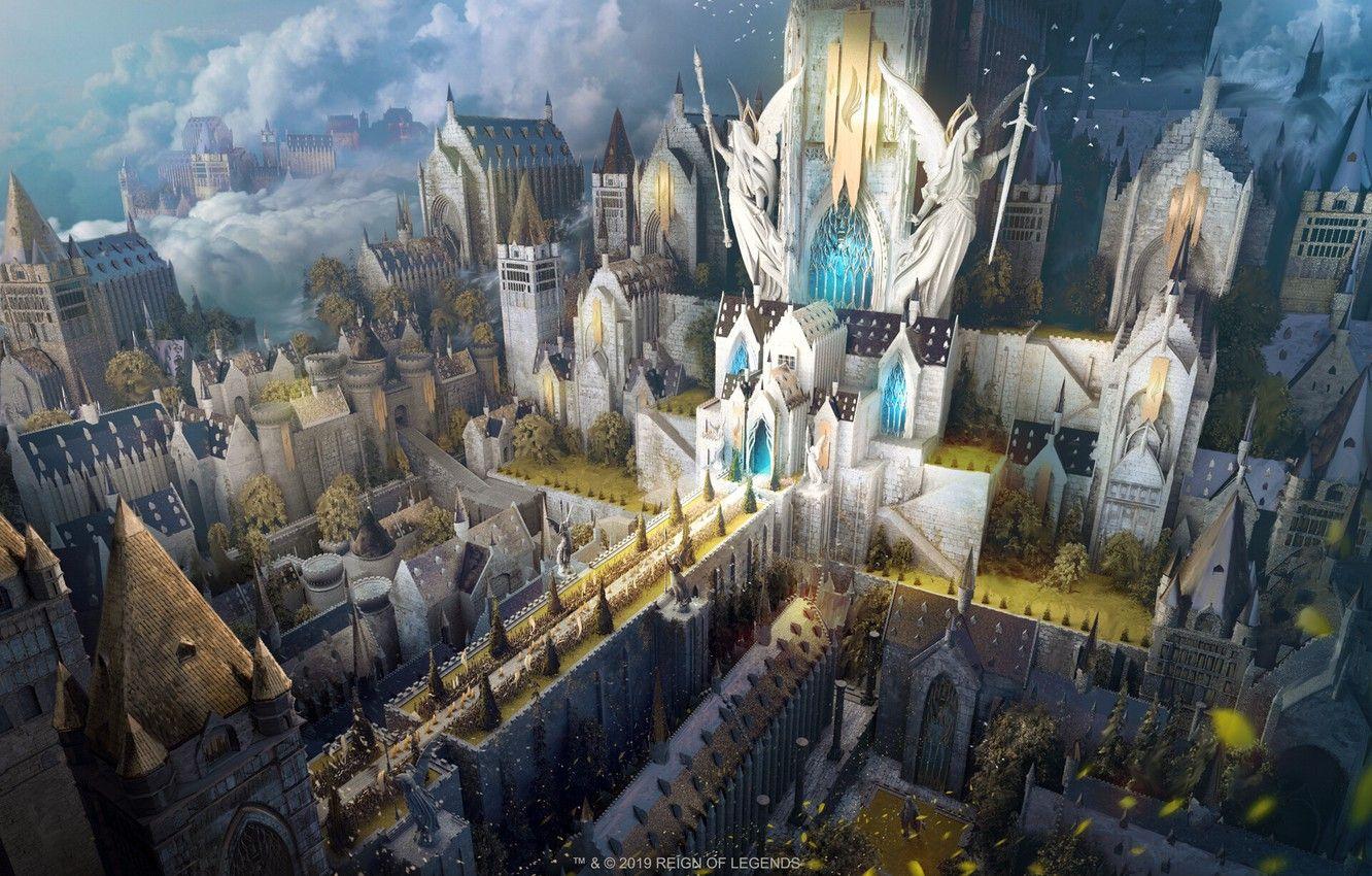 1332x850 Wallpaper The city, Castle, City, Fantasy, Architecture, Art, Art, White, Castle, Illustration, Concept Art, Architecture, Cityscape, Illustration, Julian Bauer, Urban landscape image for desktop, section фантастика