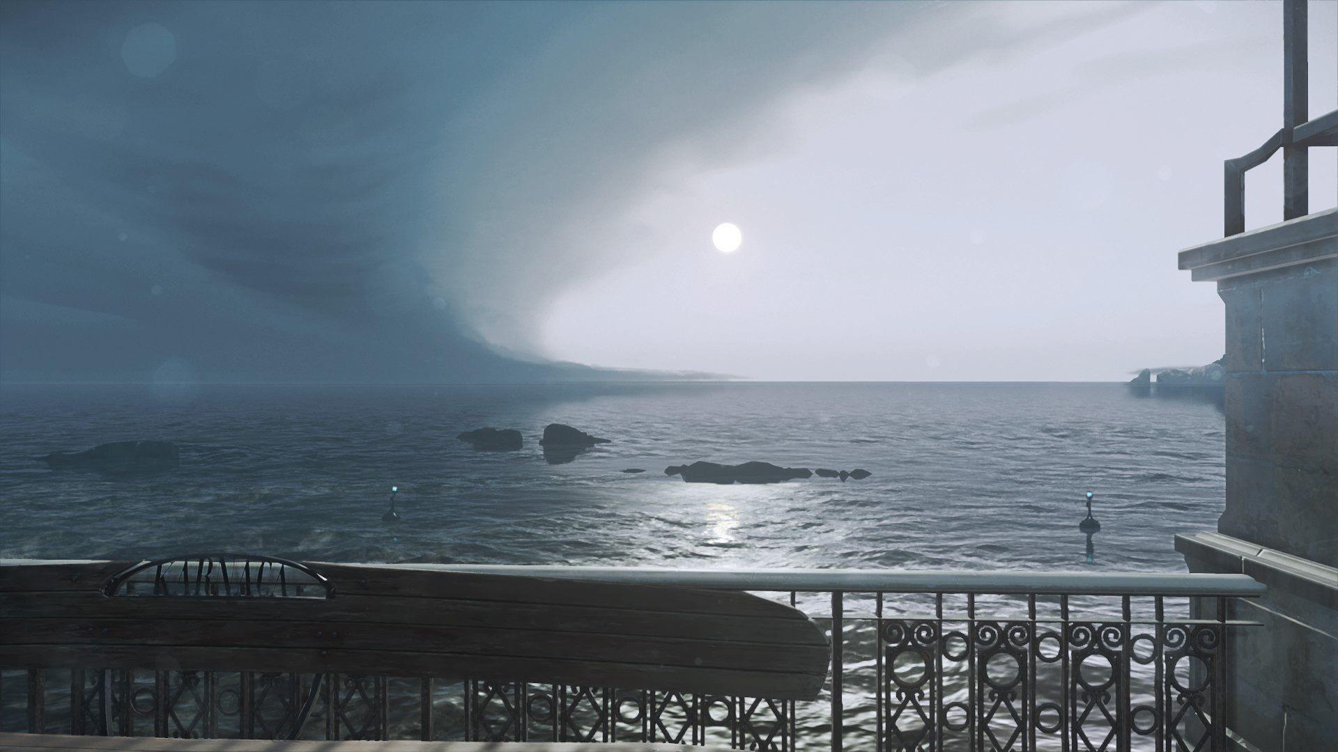 1920x1080 karnaka, Dishonored Dishonored, Dunwall, Landscape, Clouds, Bench, Coast, Island, Steampunk Wallpaper HD / Desktop and Mobile Background