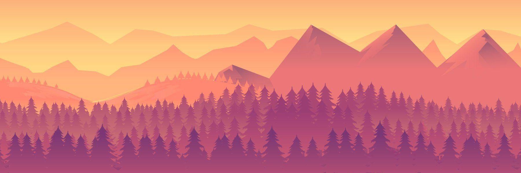 1800x600 Forest Sunset Landscape Panorama Wall Mural