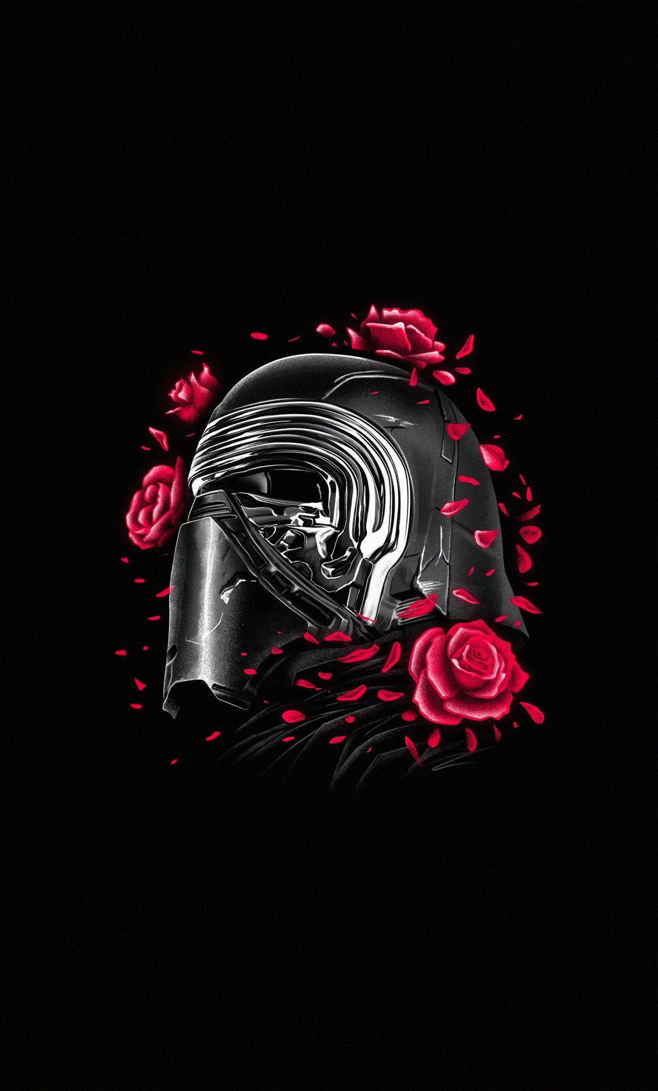 1280x2120 Download Kylo Ren, helmet and roses, Star Wars, minimal wallpaper, 1280x iPhone 6 Plus