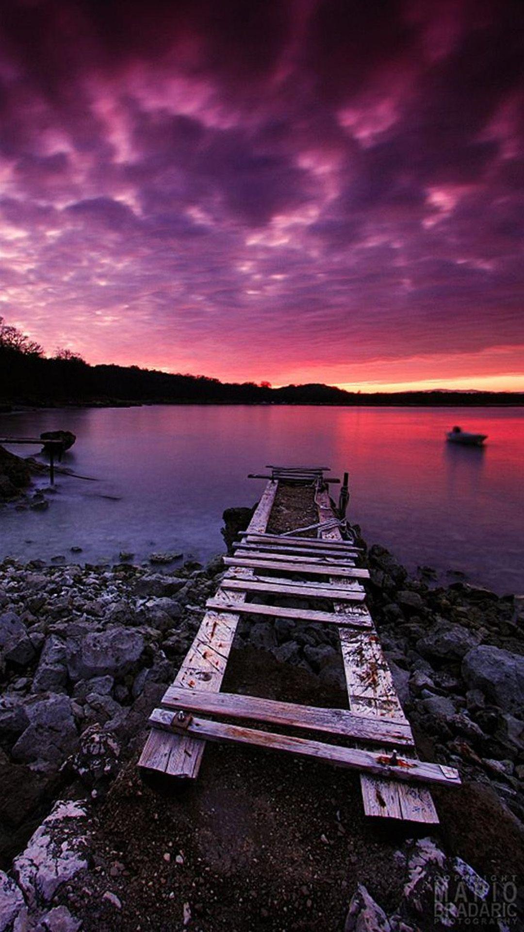 1080x1920 Nature Purple Dusk Waste River Bank iPhone 8 Wallpaper Free Download