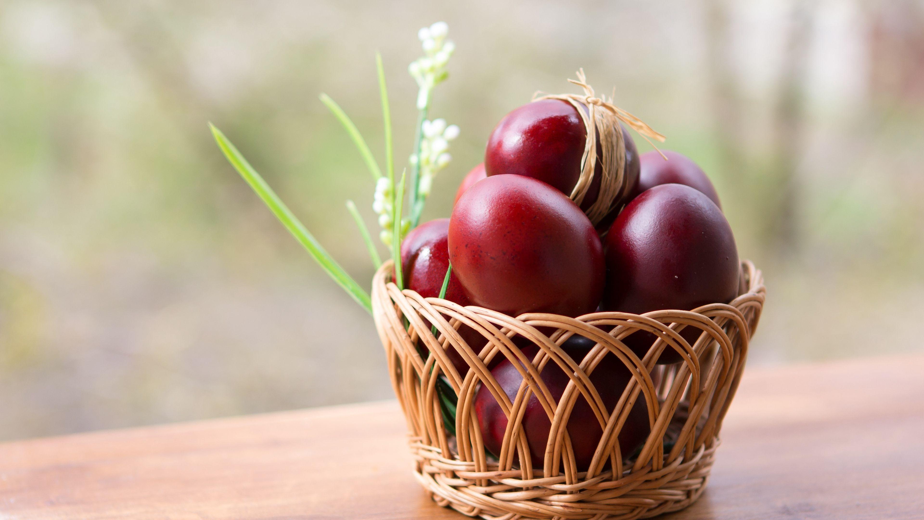 3840x2160 Wallpaper 4k eggs, easter, basket, painted 4k Basket, Easter, Eggs