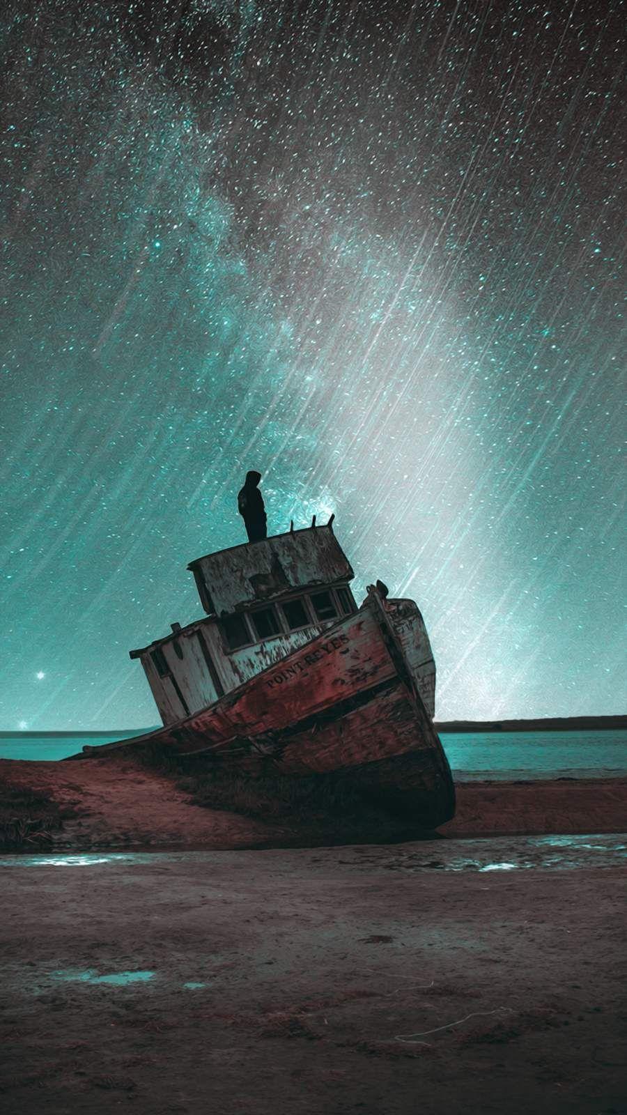 900x1600 Alone in Galaxy iPhone Wallpaper. Boat wallpaper, Hypebeast wallpaper