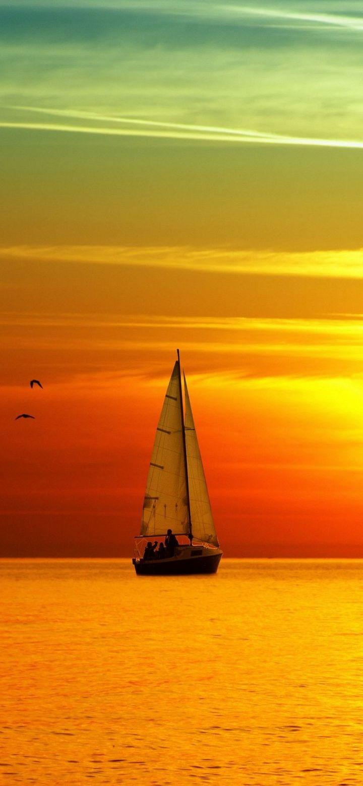 720x1560 Boat Sunset Phone Wallpaper