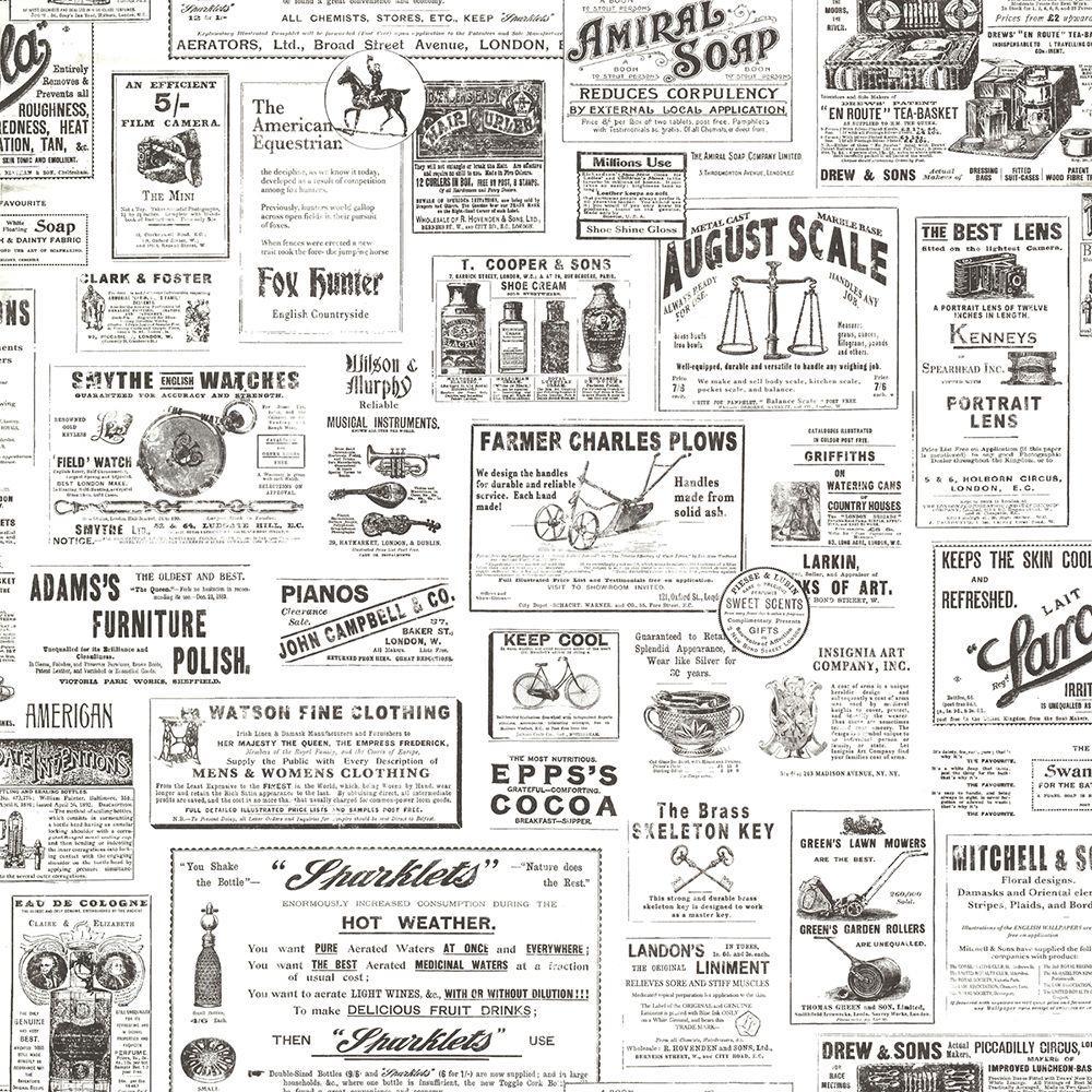 1000x1000 Chesapeake Adamstown Cream Vintage Newspaper Wallpaper Sample CTR64271SAM Home Depot