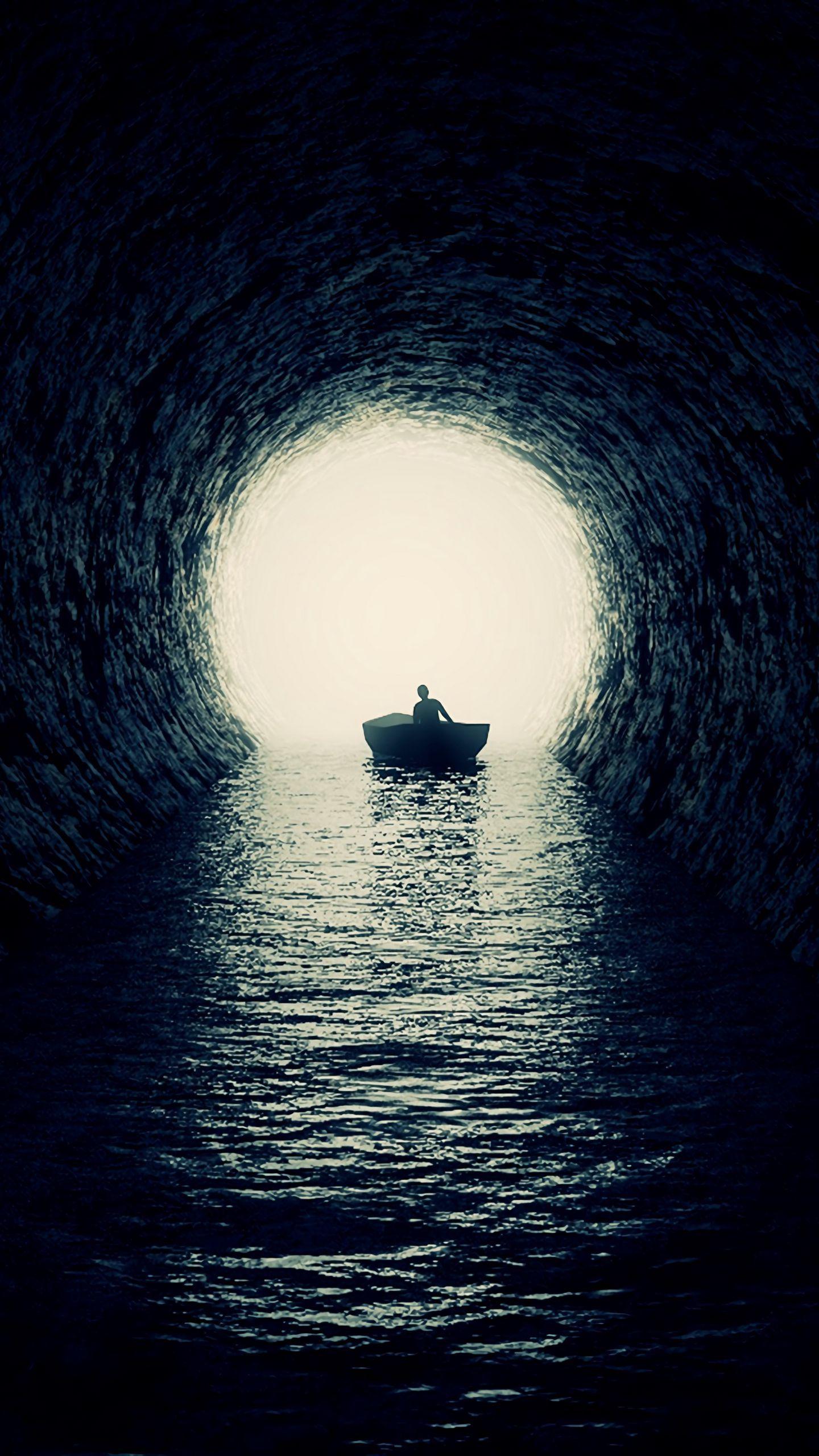 1440x2560 Download wallpaper 1440x2560 cave, boat, silhouette, water, dark qhd samsung galaxy s s edge, note, lg g4 HD background
