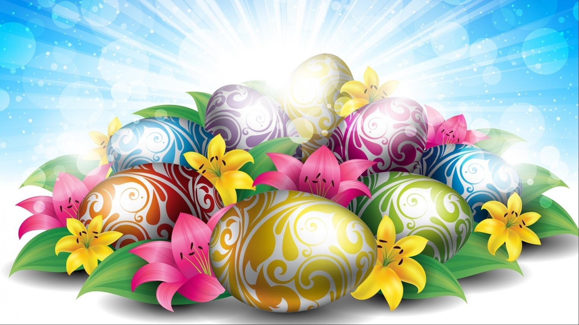 1920x1080 Easter Eggs and Lilies HD Wallpaper