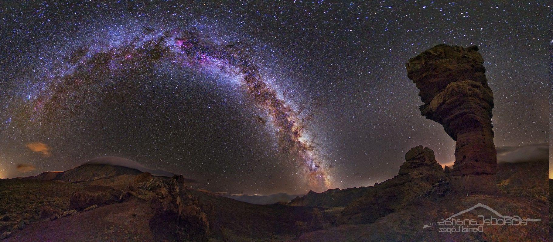 1821x800 sky, Stars, Desert, Landscape, Rock Formation, Night, Milky Way
