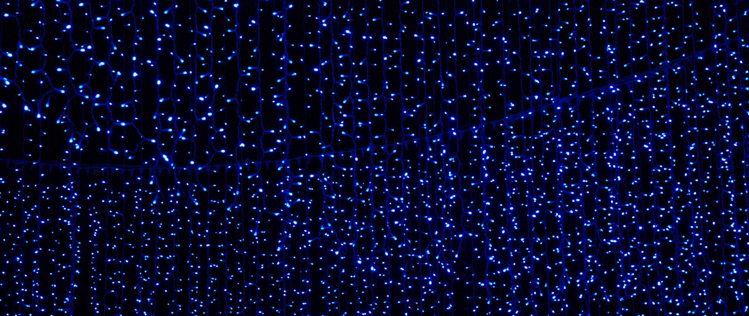 2560x1080 Download wallpaper 2560x1080 garland, light, neon, decoration, glow, blue dual wide 1080p HD background