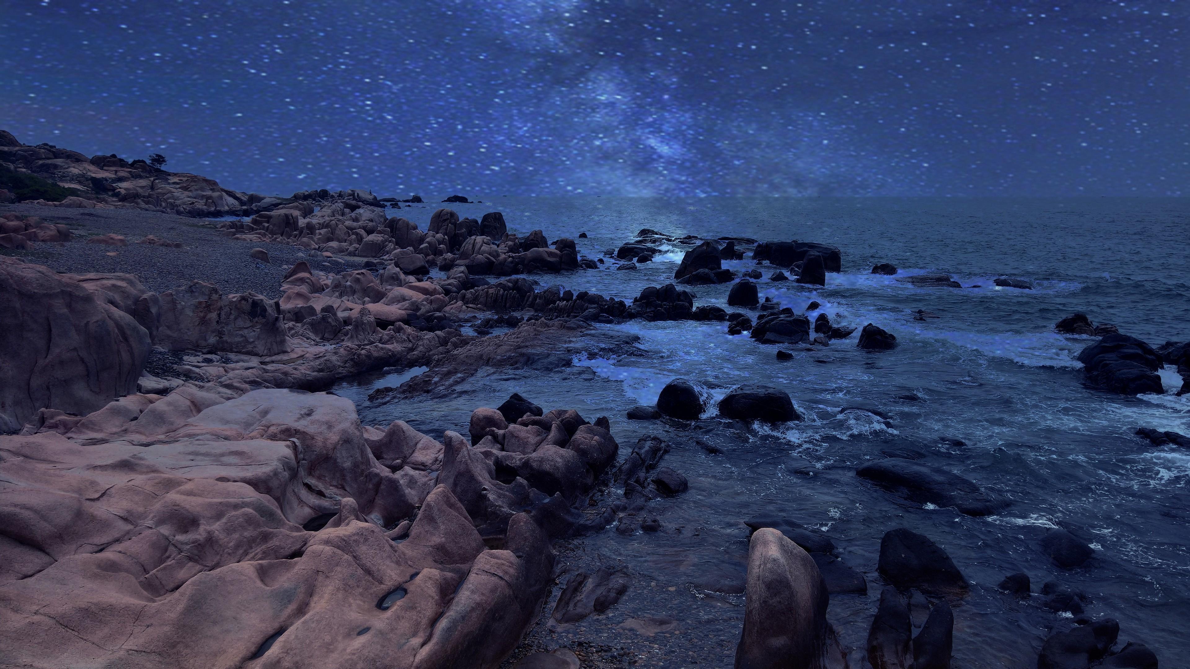 3840x2160 Rocky Coast Side With Milky Way Wallpaper. Wallpaper Studio 10