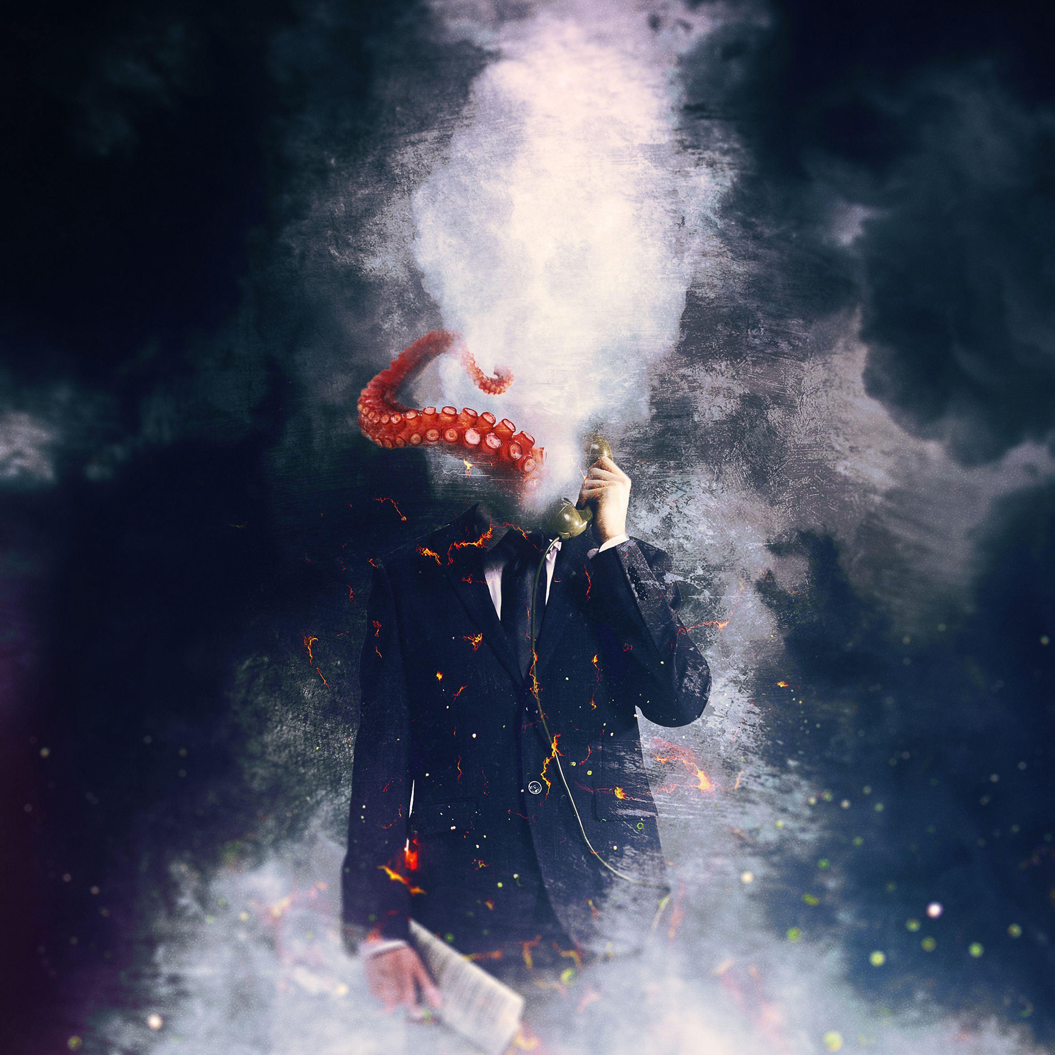 3415x3415 Download wallpaper 3415x3415 man, octopus, surrealism, art ipad pro 12.9 retina for parallax HD background