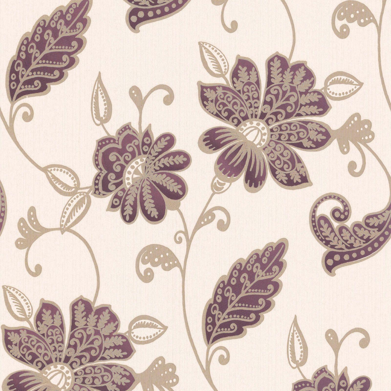 1600x1600 Graham & Brown Juliet Beige & Plum Floral Wallpaper