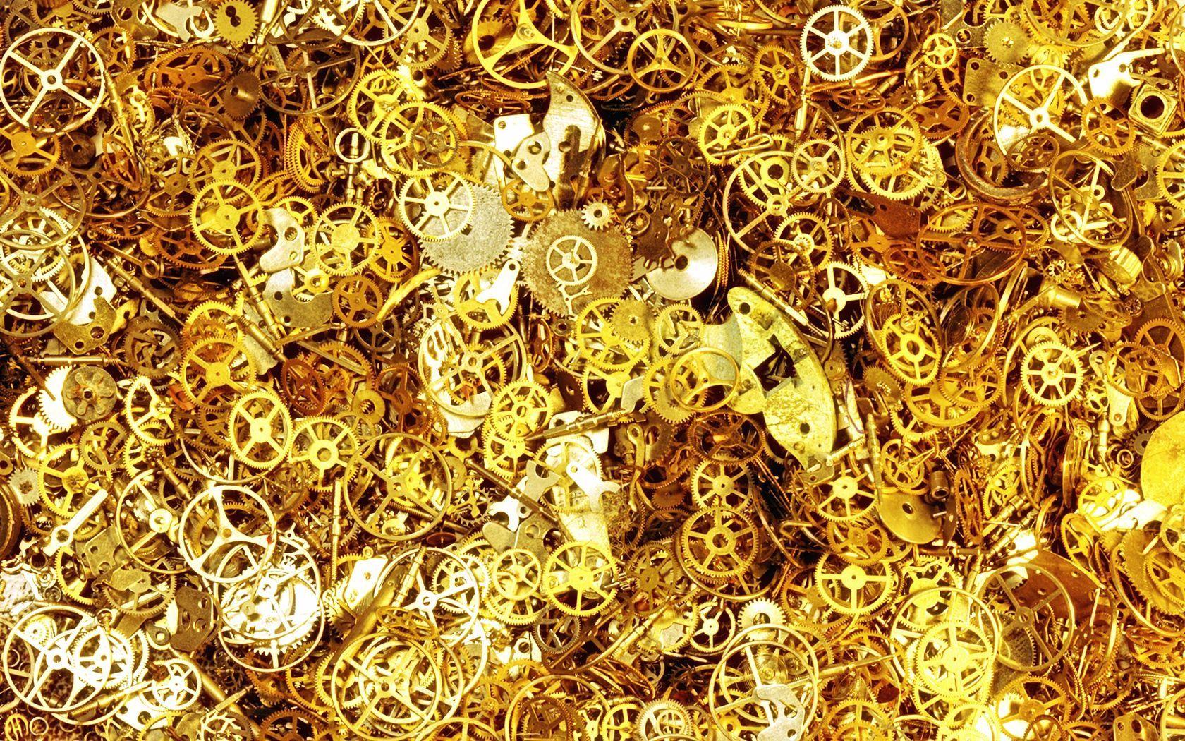 1680x1050 Download wallpaper 1680x1050 gear, parts, watches, gold HD background