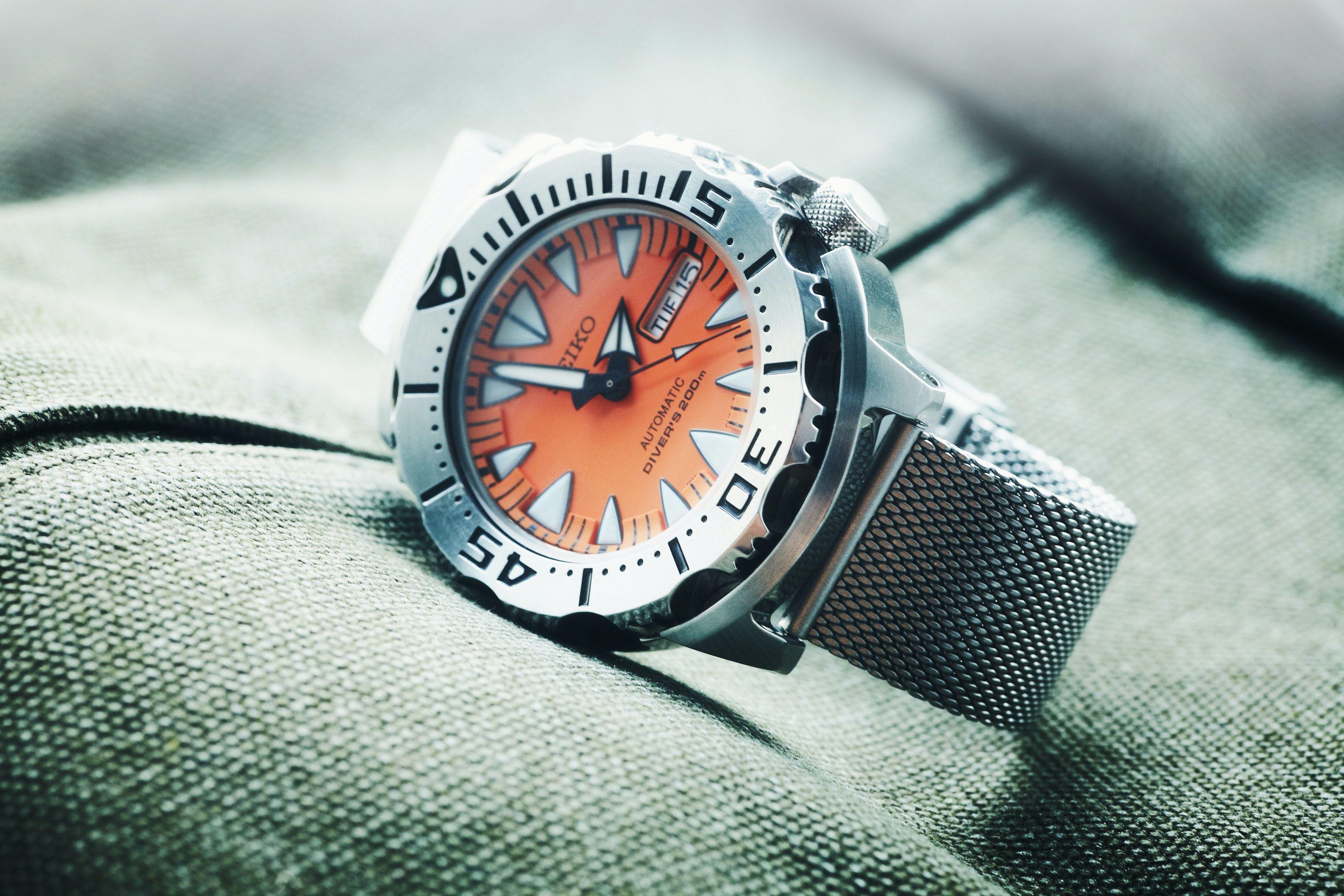 3861x2574 Round Orange And Silver Colored Seiko Analog Watch Showing 1:57 · Free