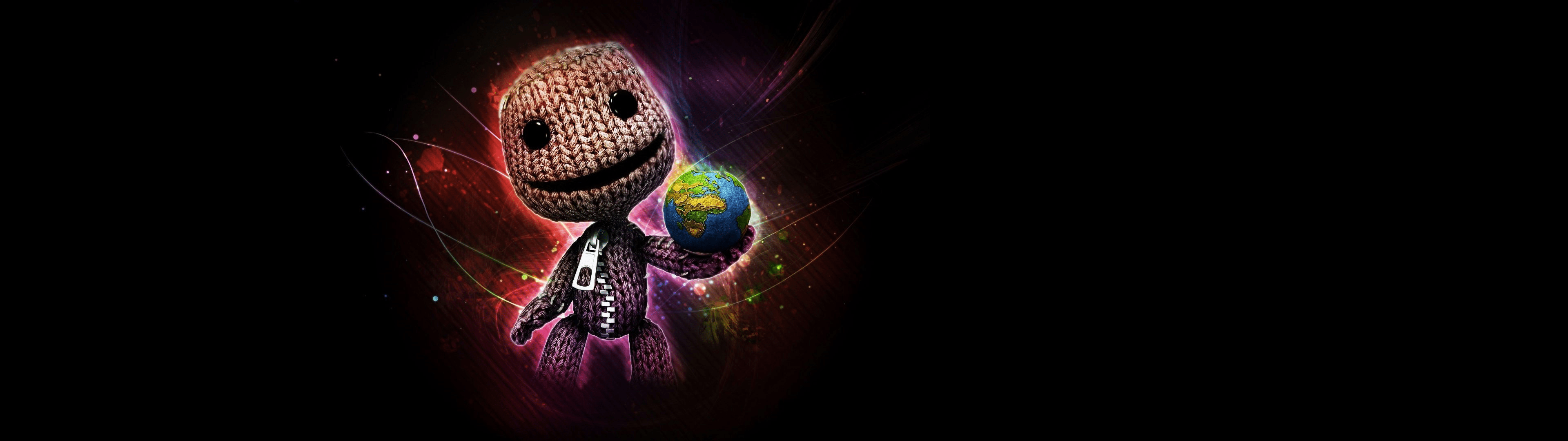 3840x1080 Sackboy holding Earth (for 2 monitors) [3840 x 1080]