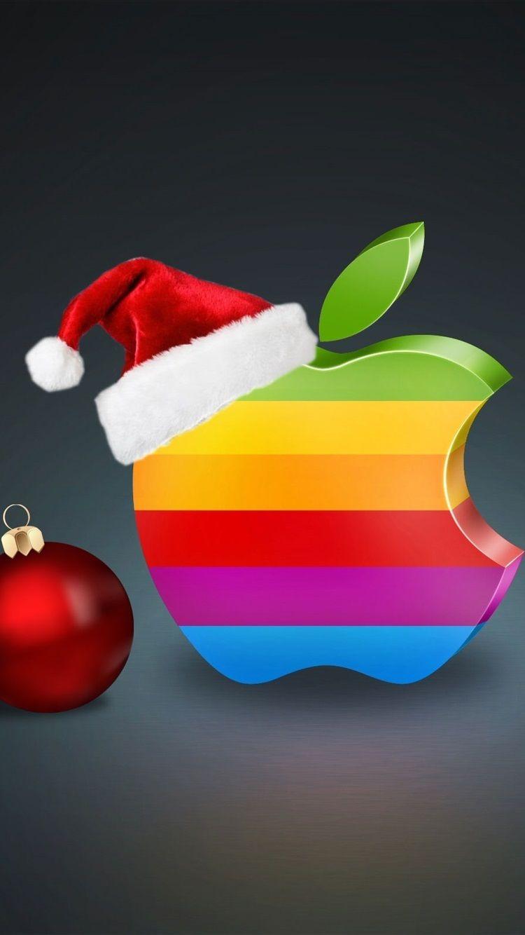 750x1334 Rainbow Colors Apple Logo, Christmas Balls And Hat 750x1334 IPhone 8 7 6 6S Wallpaper, Background, Picture, Image