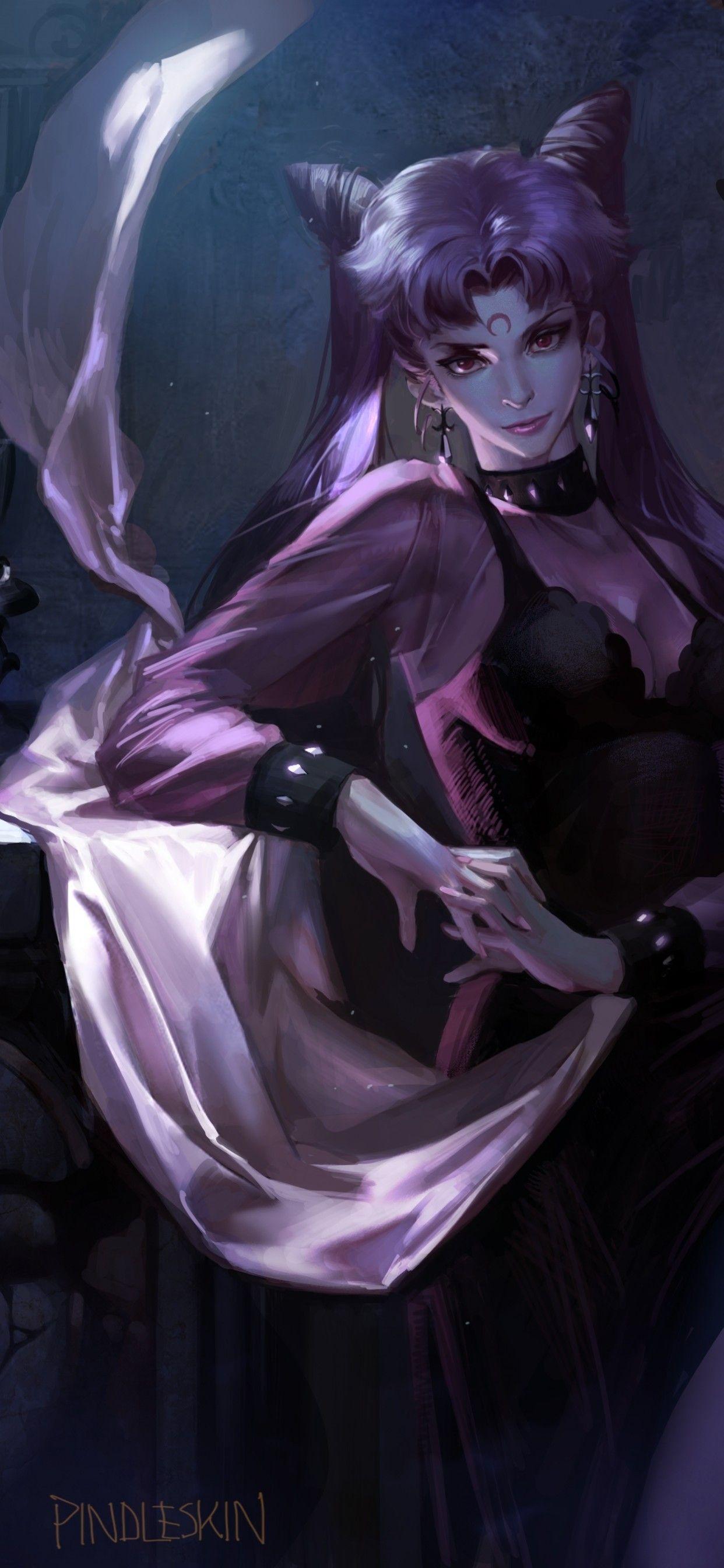1242x2688 Download 1242x2688 Sailor Moon, Black Lady, Twintails, Black Dress, Red Eyes, Artwork, Semi Realistic Wallpaper for iPhone XS Max