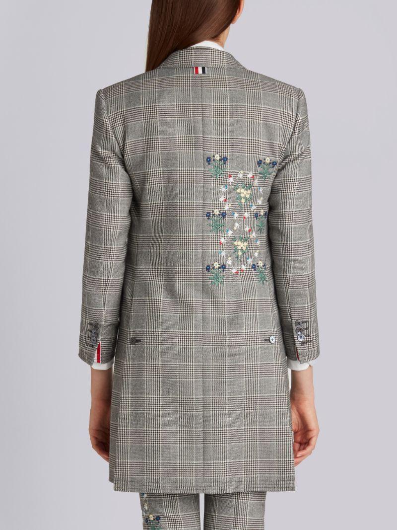 800x1067 Classic Chesterfield Overcoat With Floral Wallpaper Embroidery In Prince Of Wales Heavy Wool. Thom Browne Official