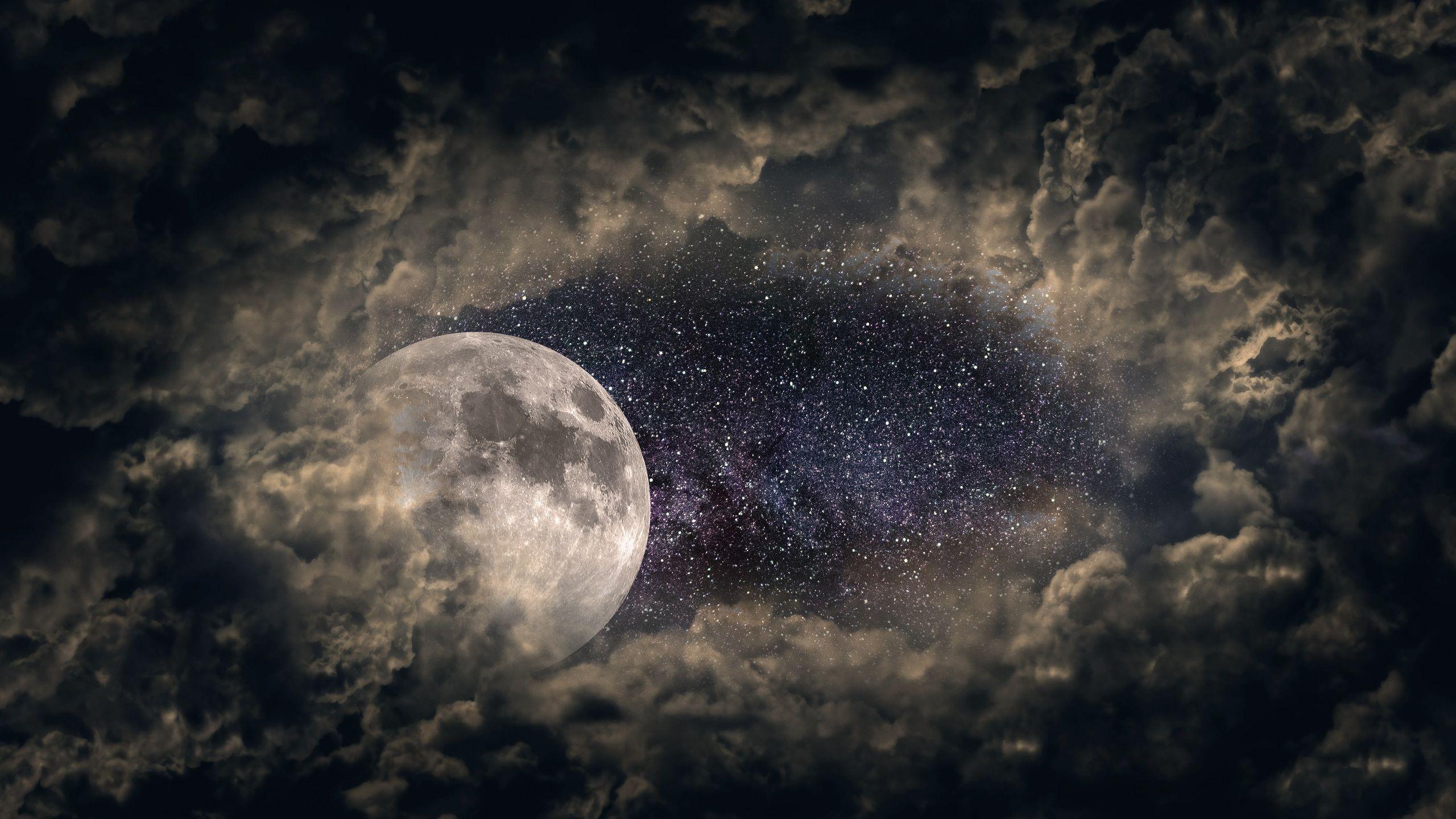 2560x1440 Clouds Moon Universe Stars 5k 1440P Resolution HD 4k Wallpaper, Image, Background, Photo and Picture
