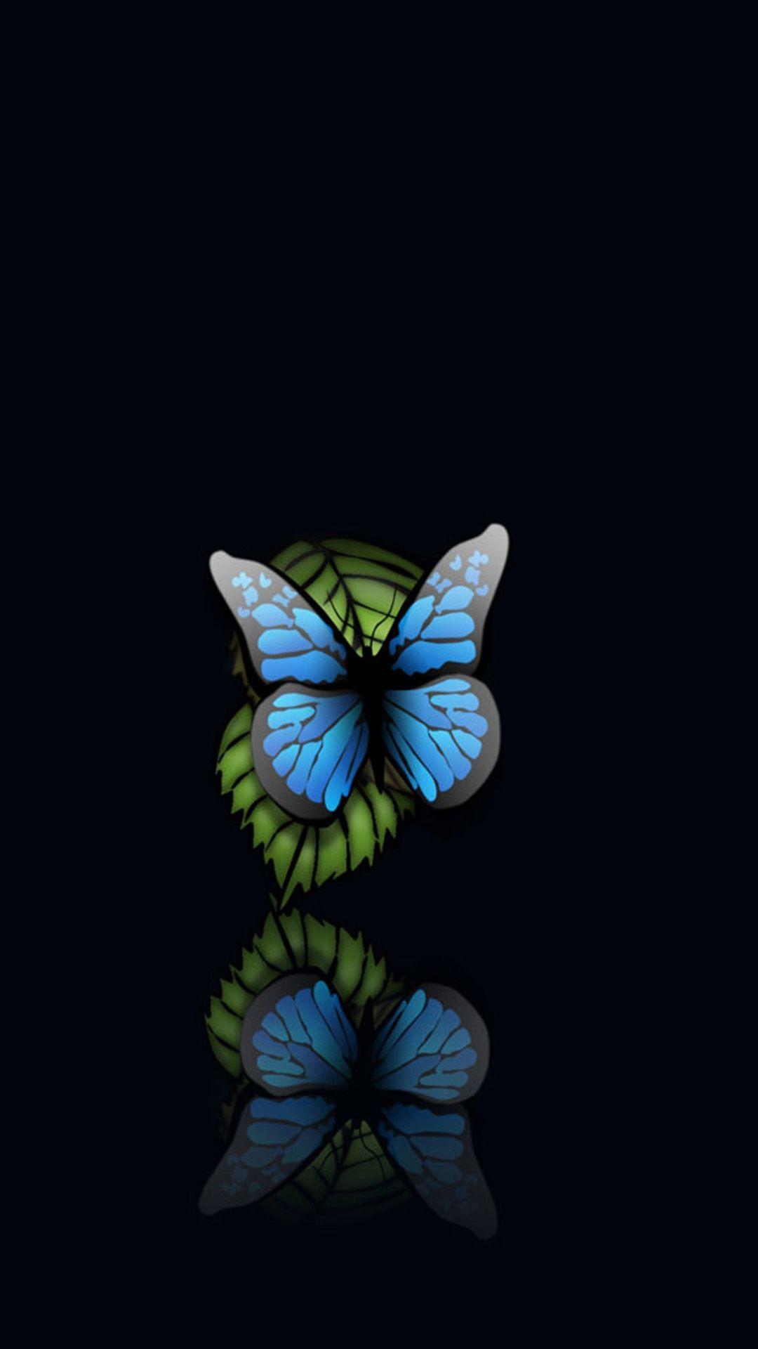 Tải xuống miễn phí Hình nền Android 1080x1920 Blue Butterfly Black Background