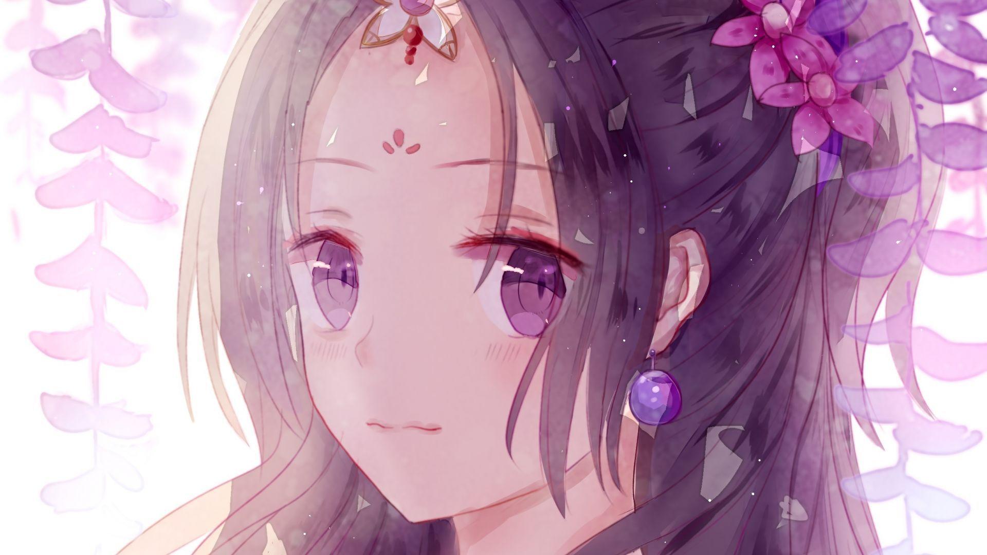 1920x1080 Desktop wallpaper beautiful, anime girl, purple eyes, cutie, HD image, picture, background, cb68ba