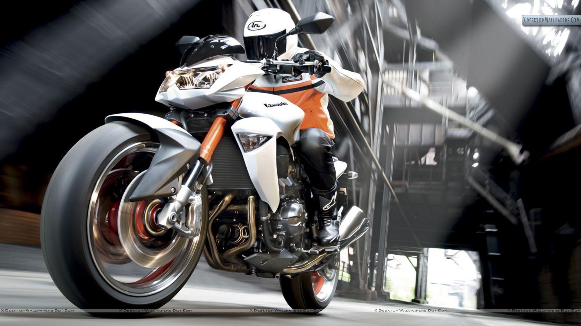 1920x1080 Kawasaki Z1000 White Color Test Riding Wallpaper