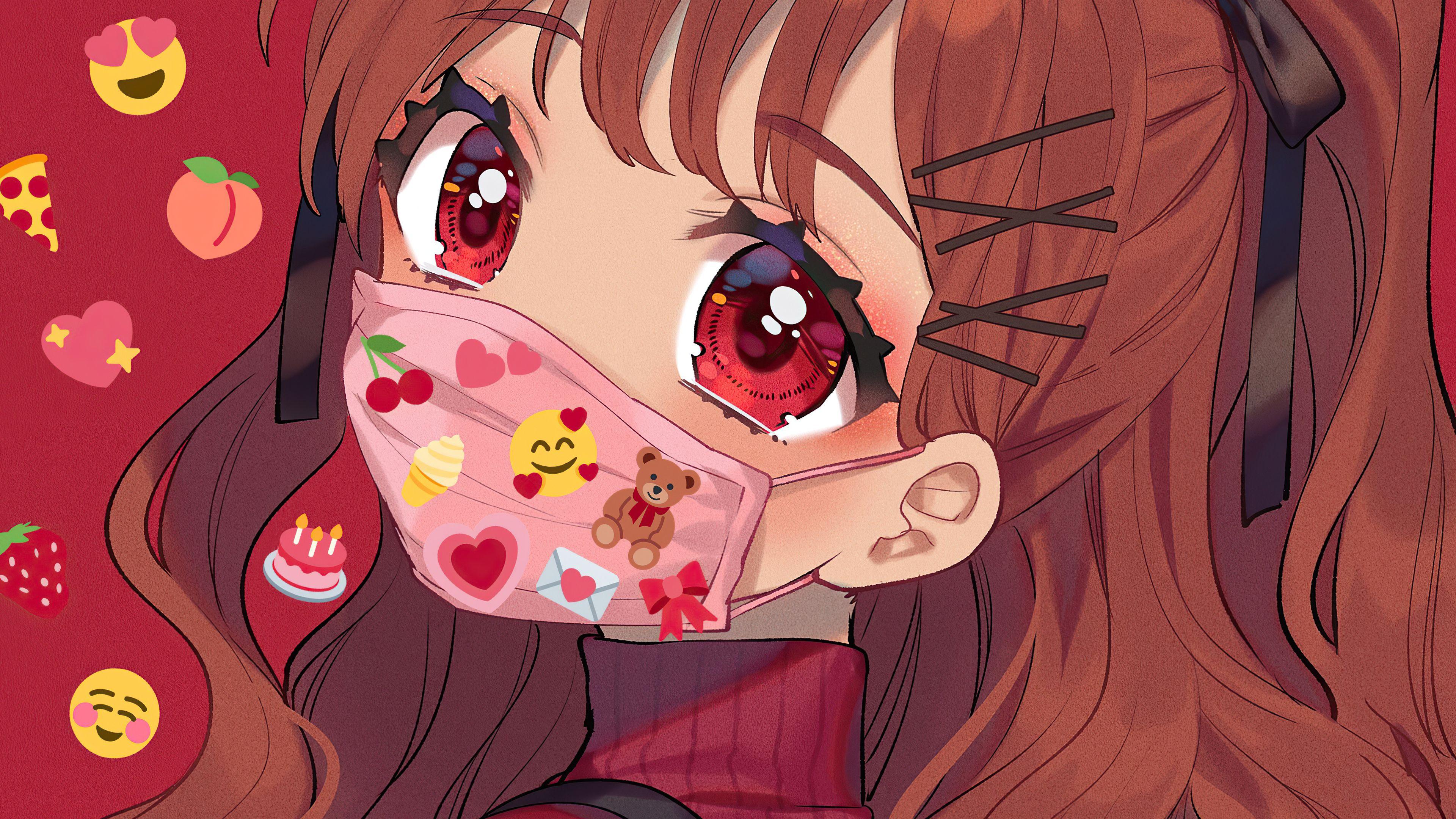 3840x2160 Anime Girl Big Eyes Tattoo Mask 1366x768 Resolution HD 4k Wallpaper, Image, Background, Photo and Picture