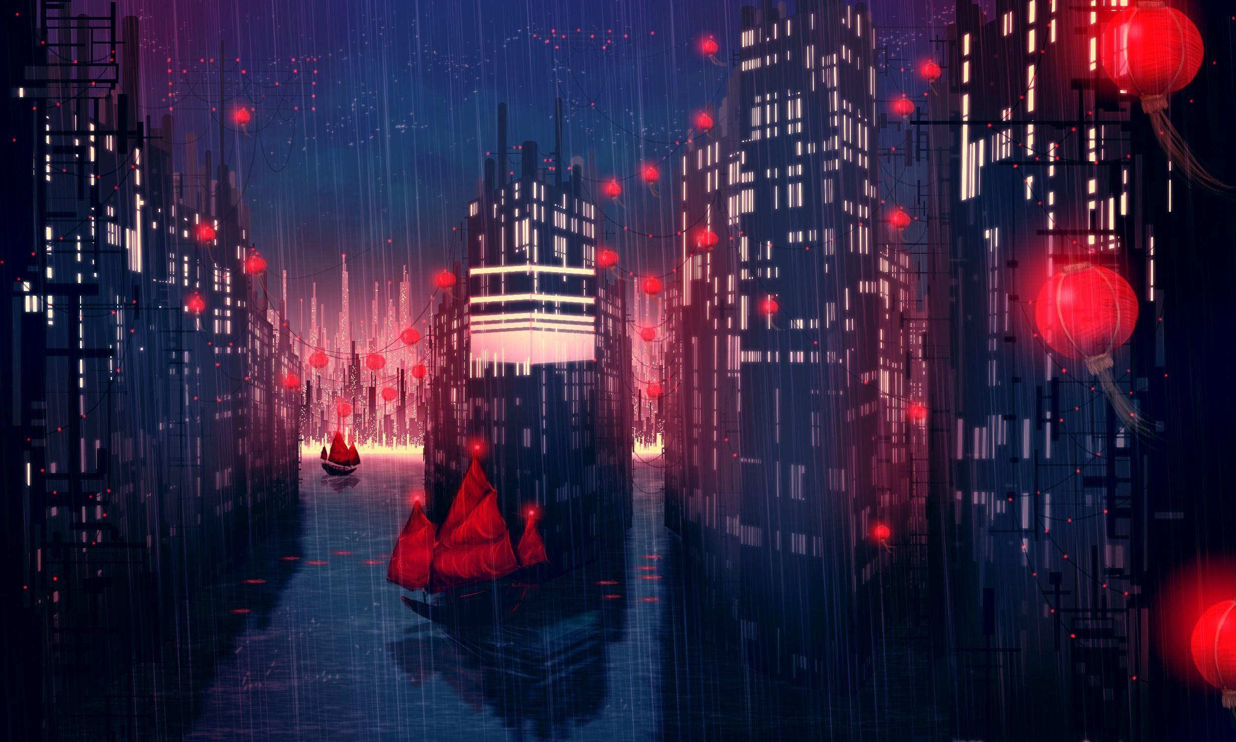 2500x1500 Anime Cityscape Wallpaper 4k
